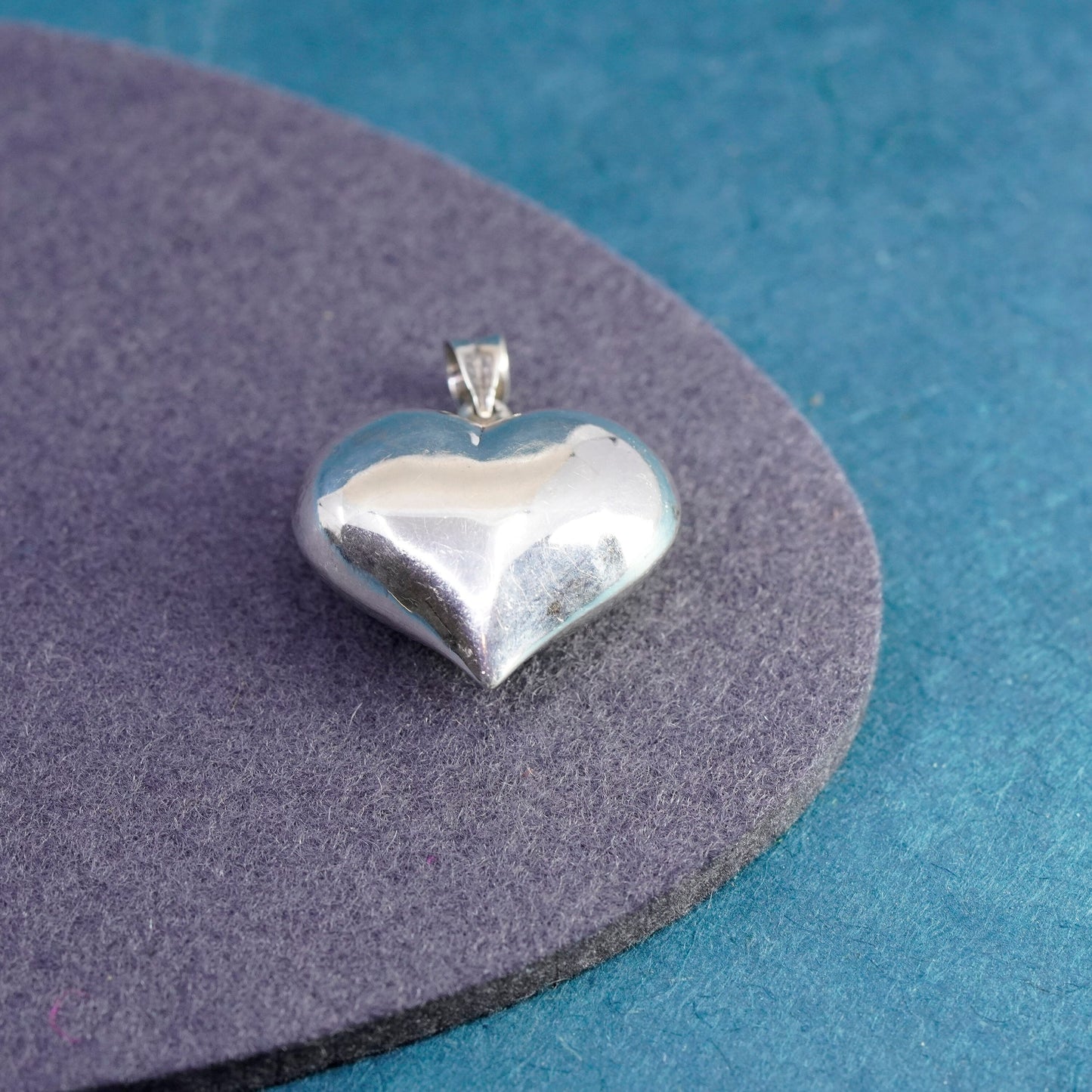 Vintage Sterling silver handmade pendant, puffy 925 heart