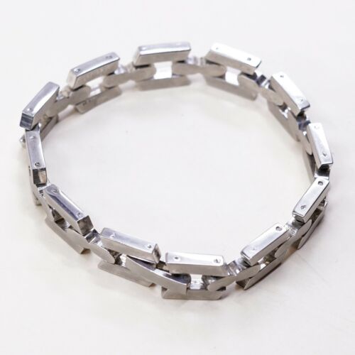 7”, Vtg Mexico Sterling 925 Silver Handmade Tennis Bracelet, Stamped Sterling