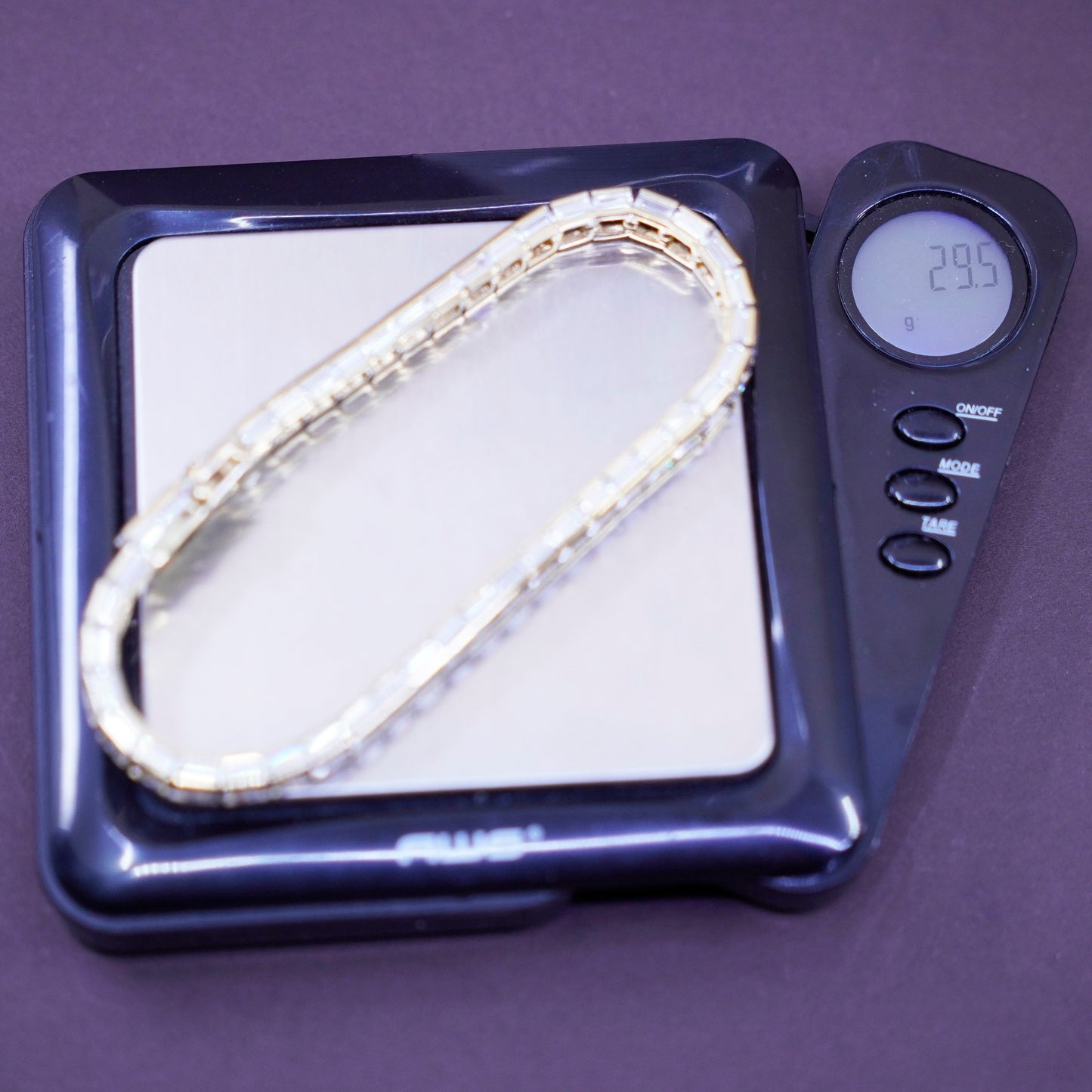 8”, vermeil gold over Sterling 925 silver tennis bracelet, chain with square cz