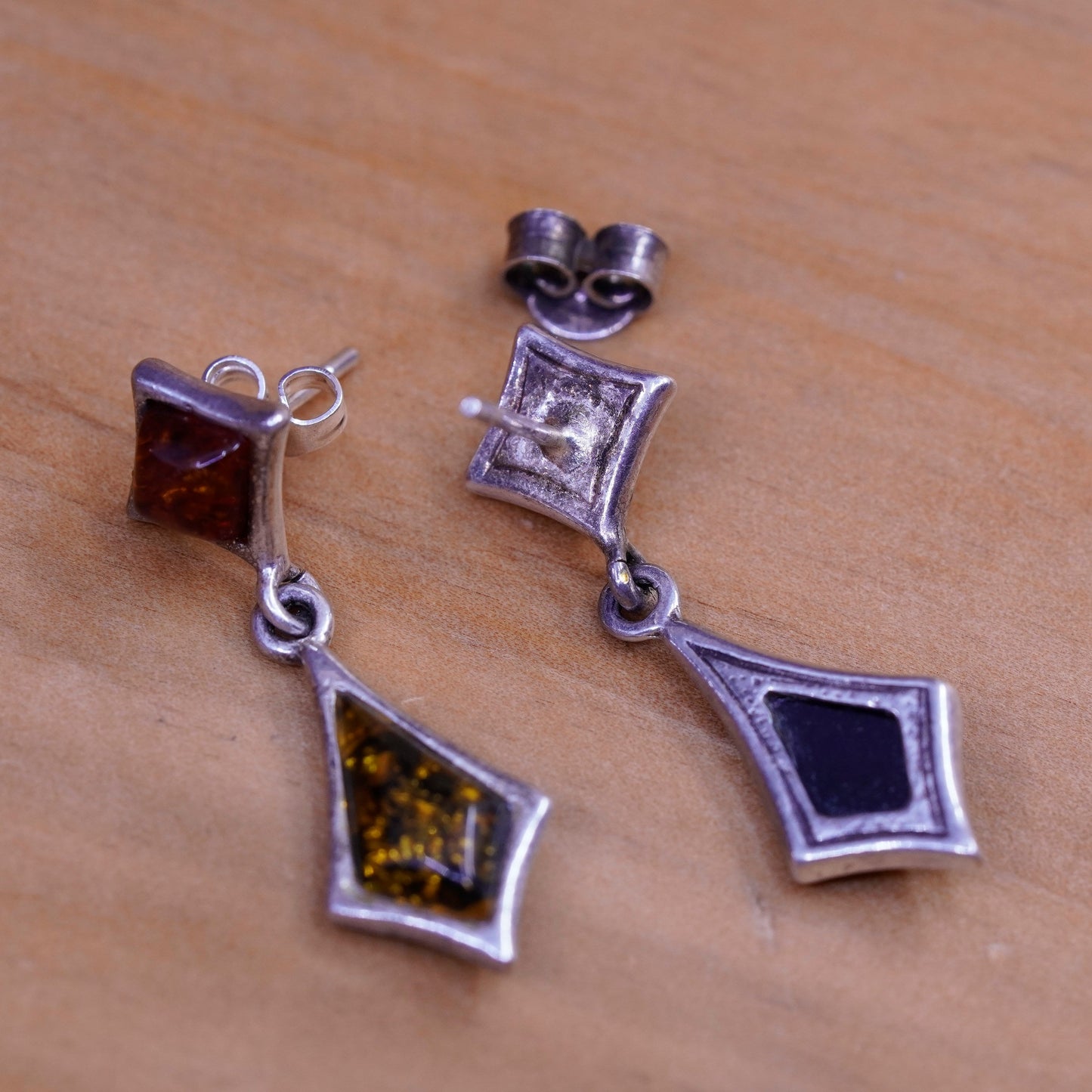 Vintage Sterling 925 silver handmade earrings with Amber drops