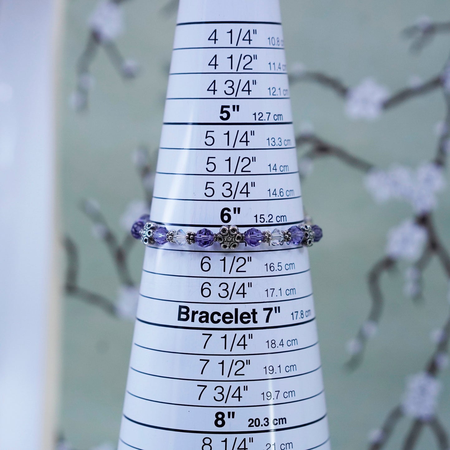 6.25” Vintage 925 Sterling silver handmade bracelet, amethyst beads