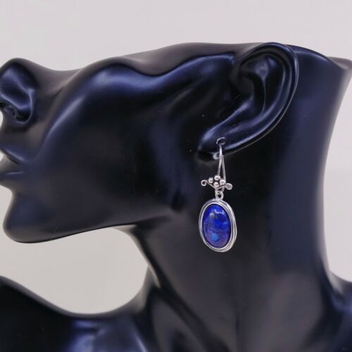 Israel Jewelry handmade Sterling 925 earrings W/ Oval Lapis Lazuli W/ Beads