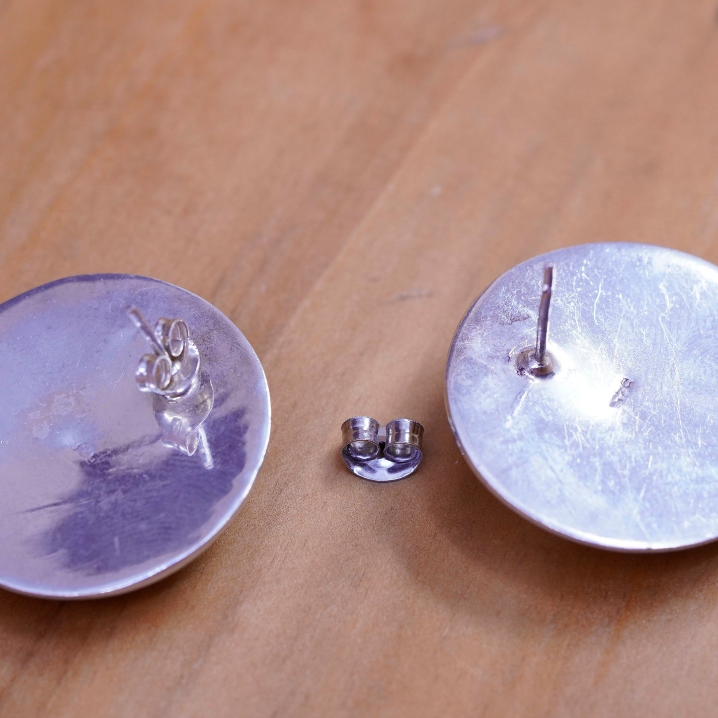 Vintage Sterling silver handmade earrings, mexico rubber 925 round studs