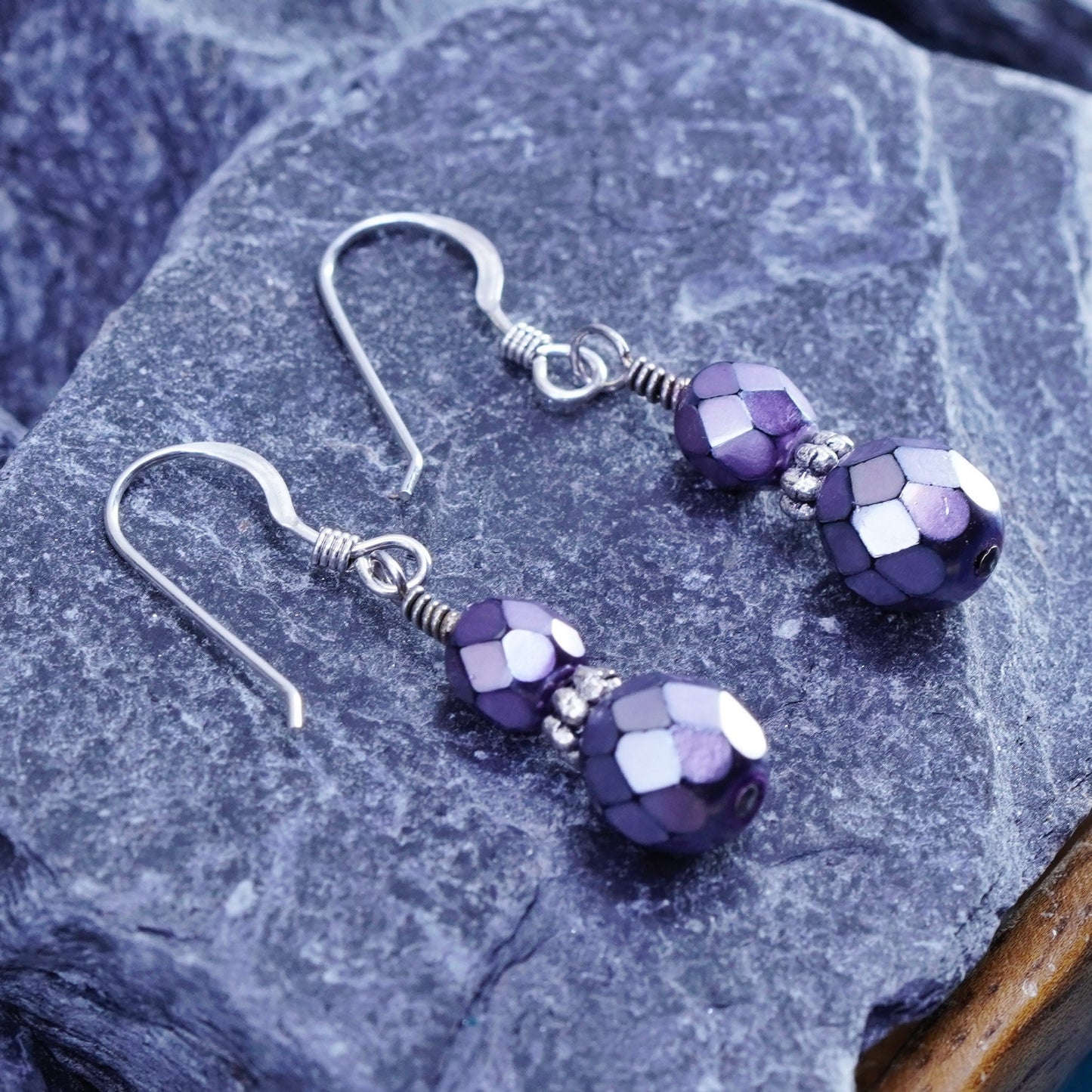 Vintage sterling 925 silver handmade earrings, with crystal