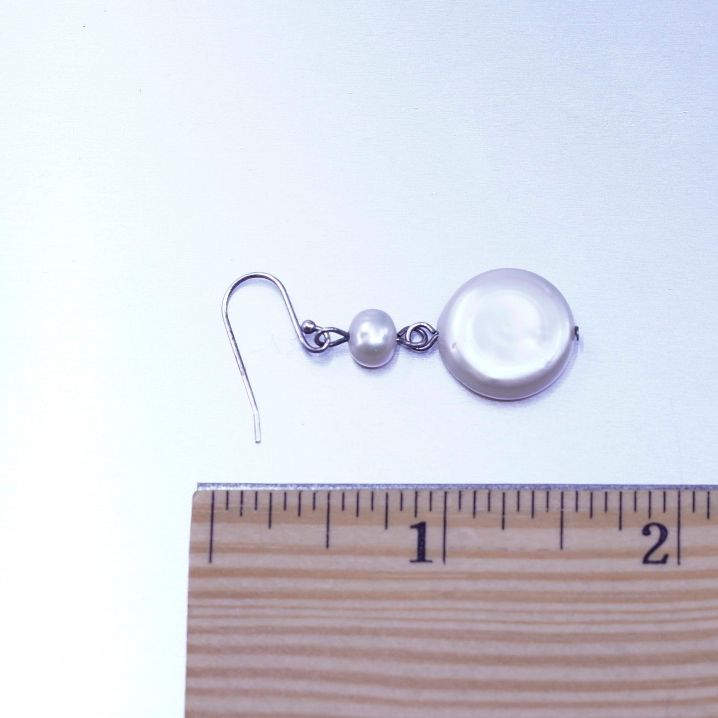 Vintage Sterling 925 silver handmade earrings with coin pearl