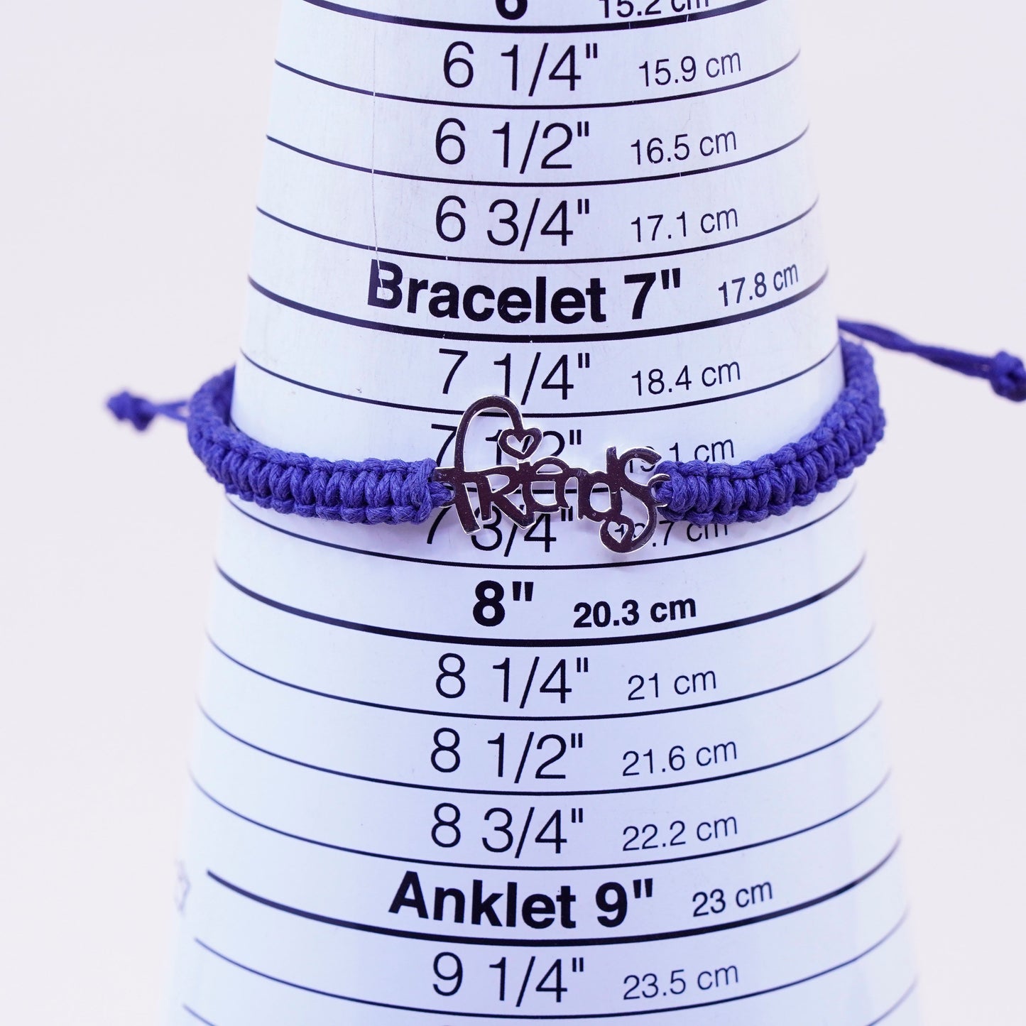 Size adjustable, Sterling 925 silver bracelet blue linen thread “friends” charm
