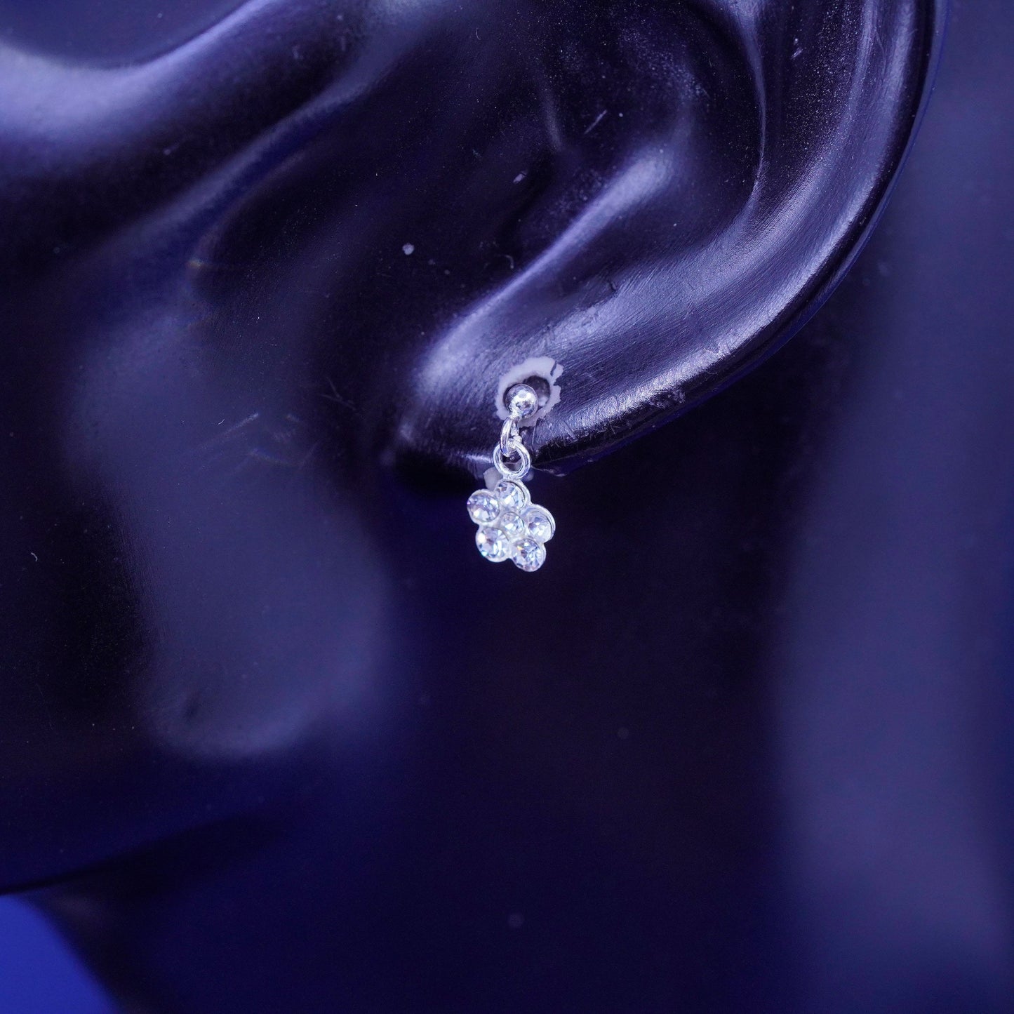 Sterling silver handmade earrings, 925 flower drops with cz inlay