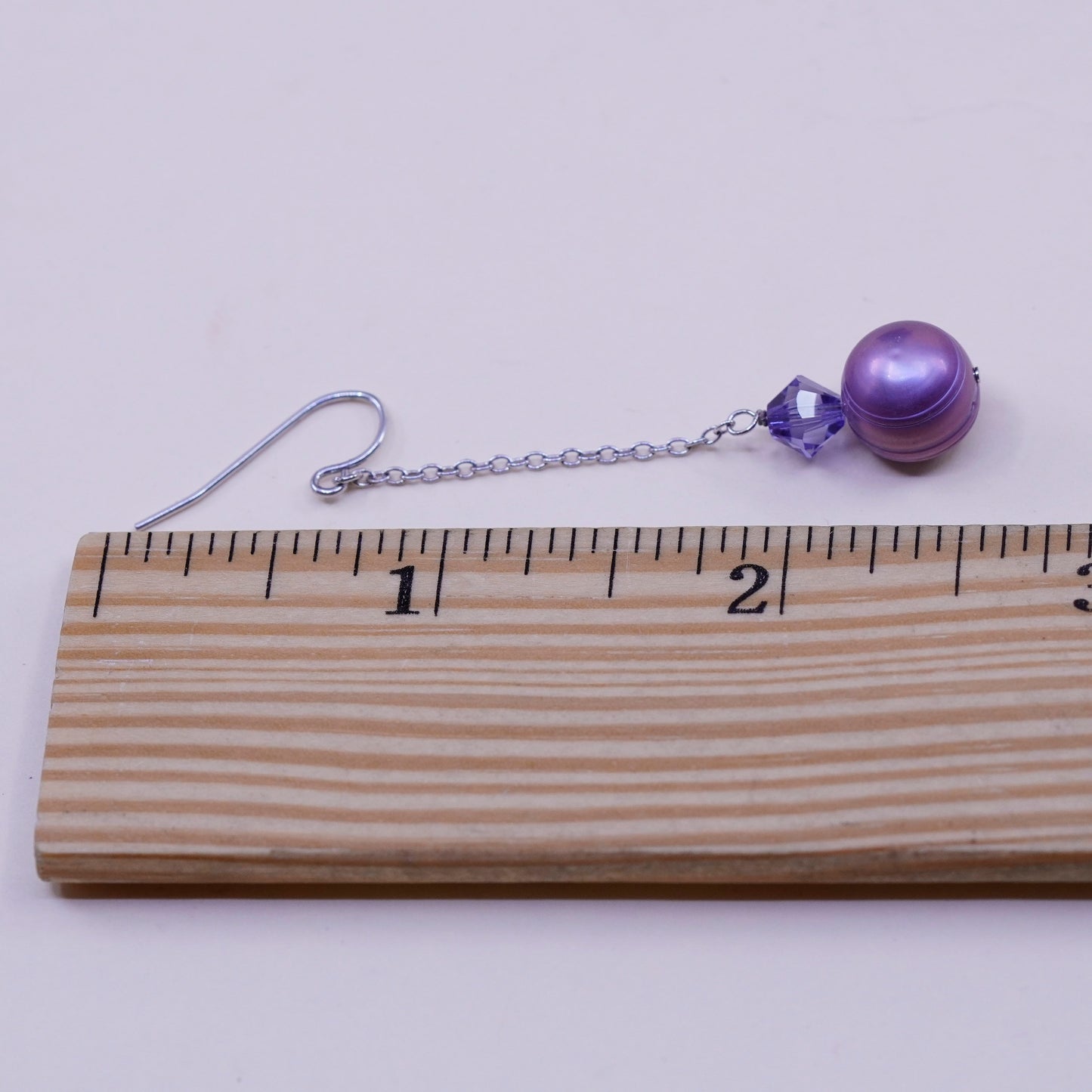 Vintage Sterling silver handmade earrings, 925 chain with purple pearl drops