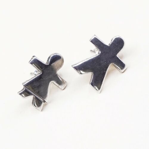 Lovely Vintage Sterling Silver Handmade Stick Figure Earrings, Mexico 925 Studs
