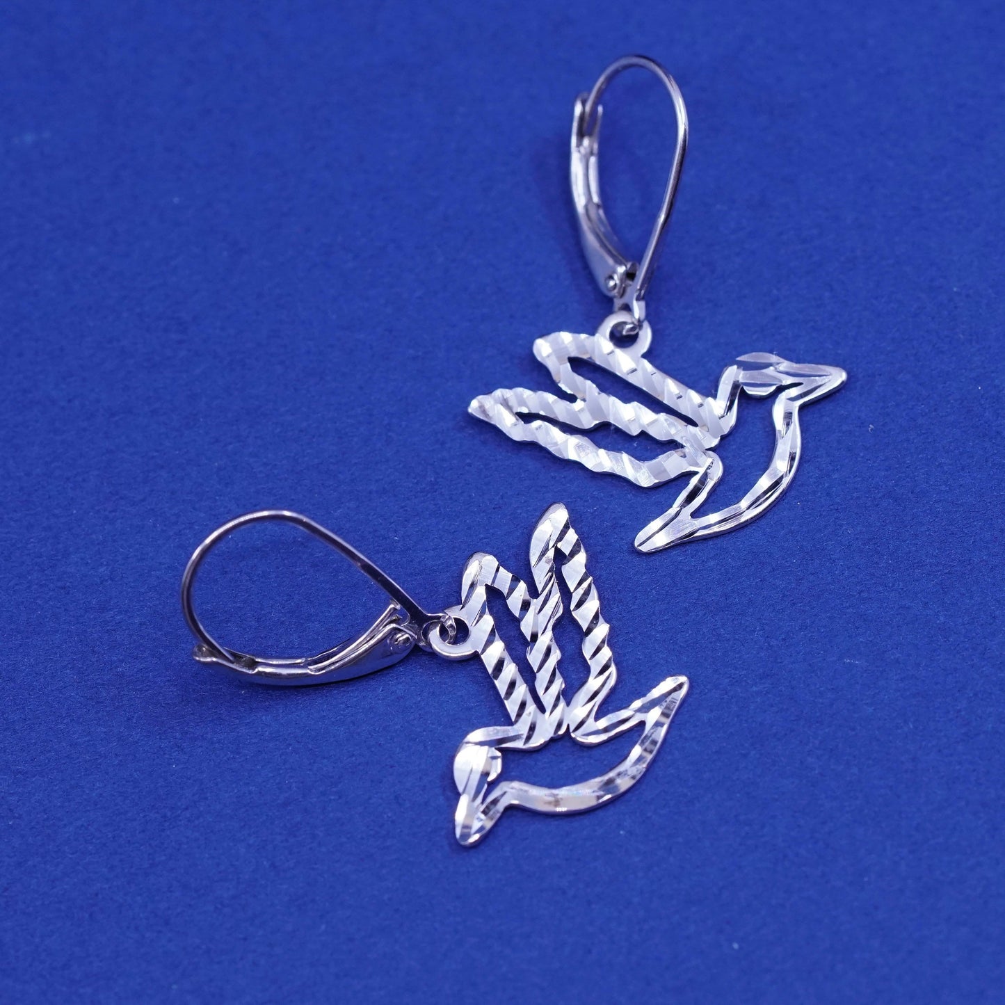 Vintage Sterling silver handmade bird earrings, 925 dove dangles