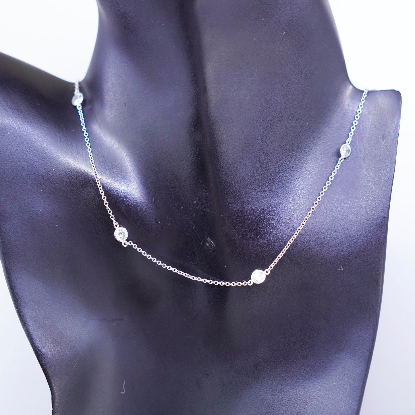 16”, vintage Sterling 925 silver handmade circle necklace with cz pendant