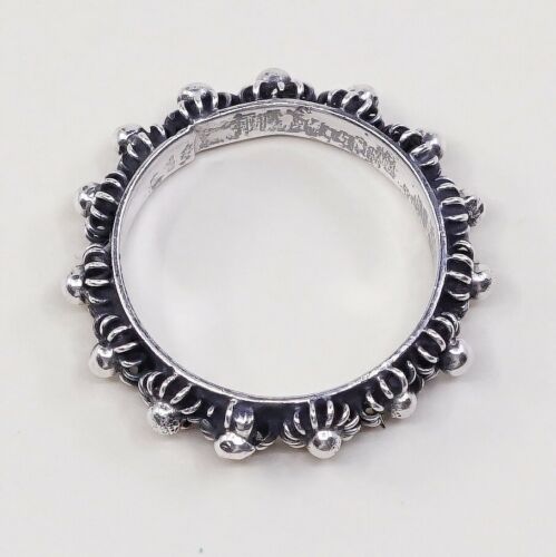 Size 4, Vtg stackable Sterling Silver Handmade Ring, Mexico 925 Band W/ Beads
