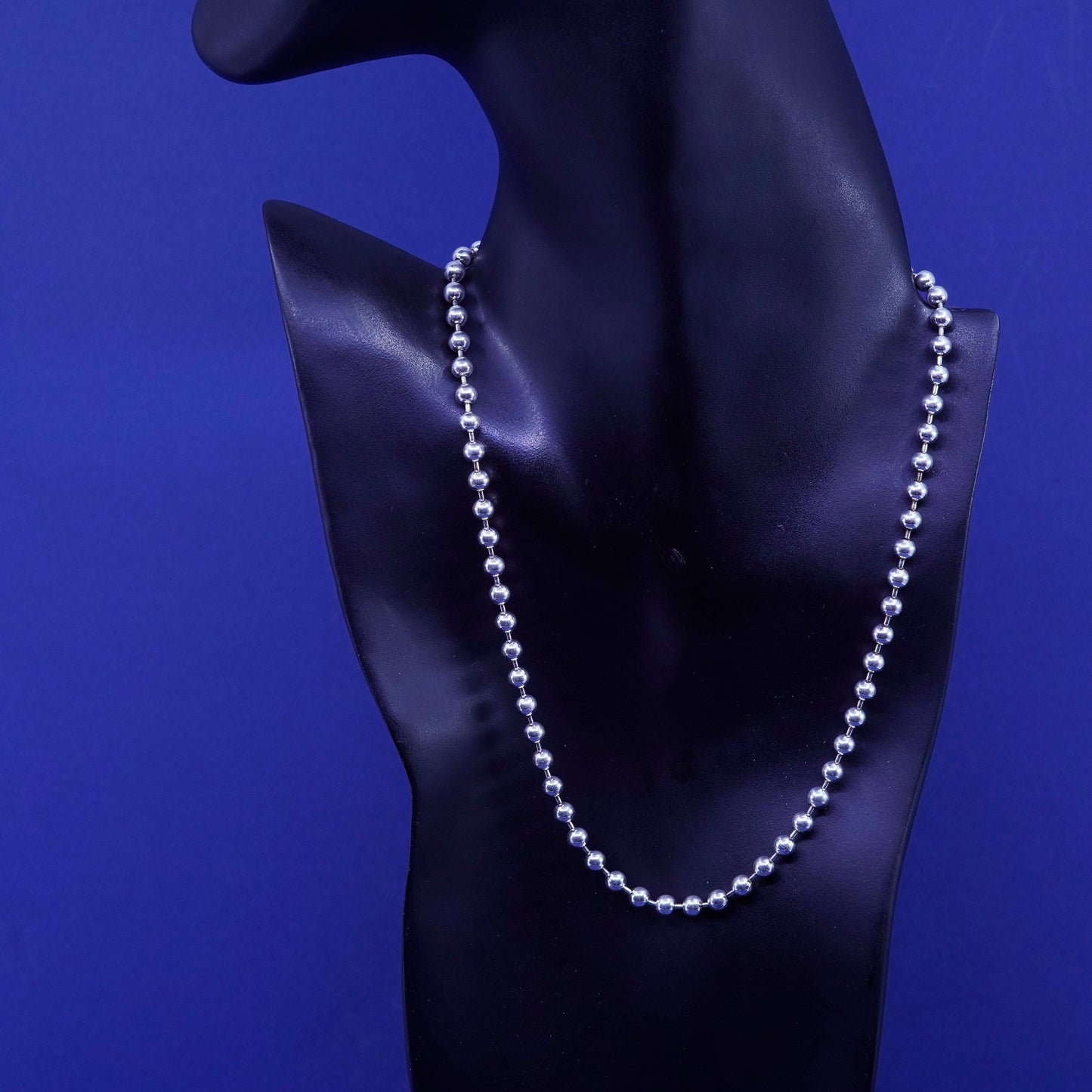 17”, 5mm, vintage Sterling silver handmade necklace, 925 beads chain