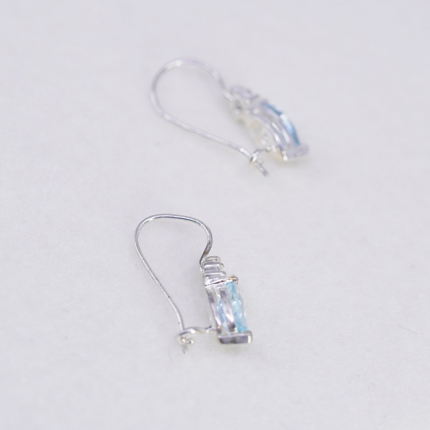 Vintage Sterling 925 silver marquise shaped earrings with blue topaz