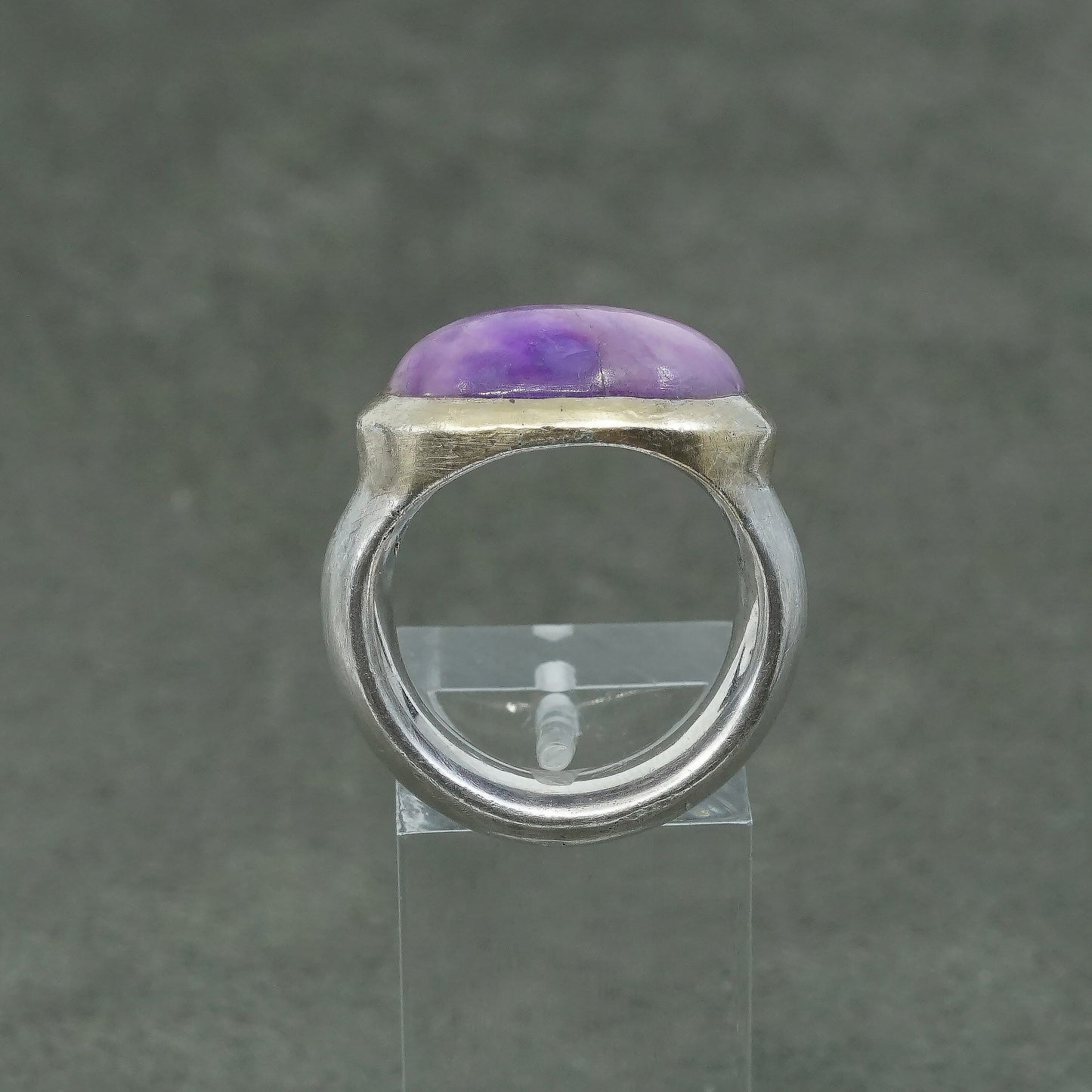 sz 7, vtg handmade Sterling silver ring, 925 statement ring w/ oval Charoite