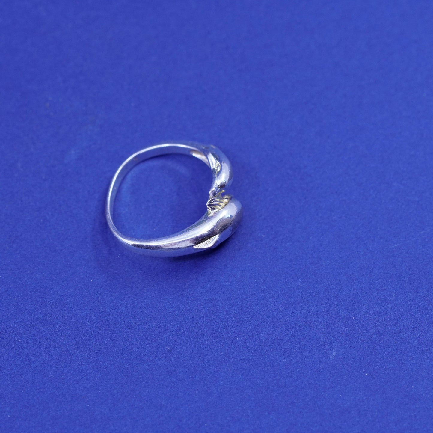 Size 7.25, vintage sterling silver handmade ring, 925 dolphin band