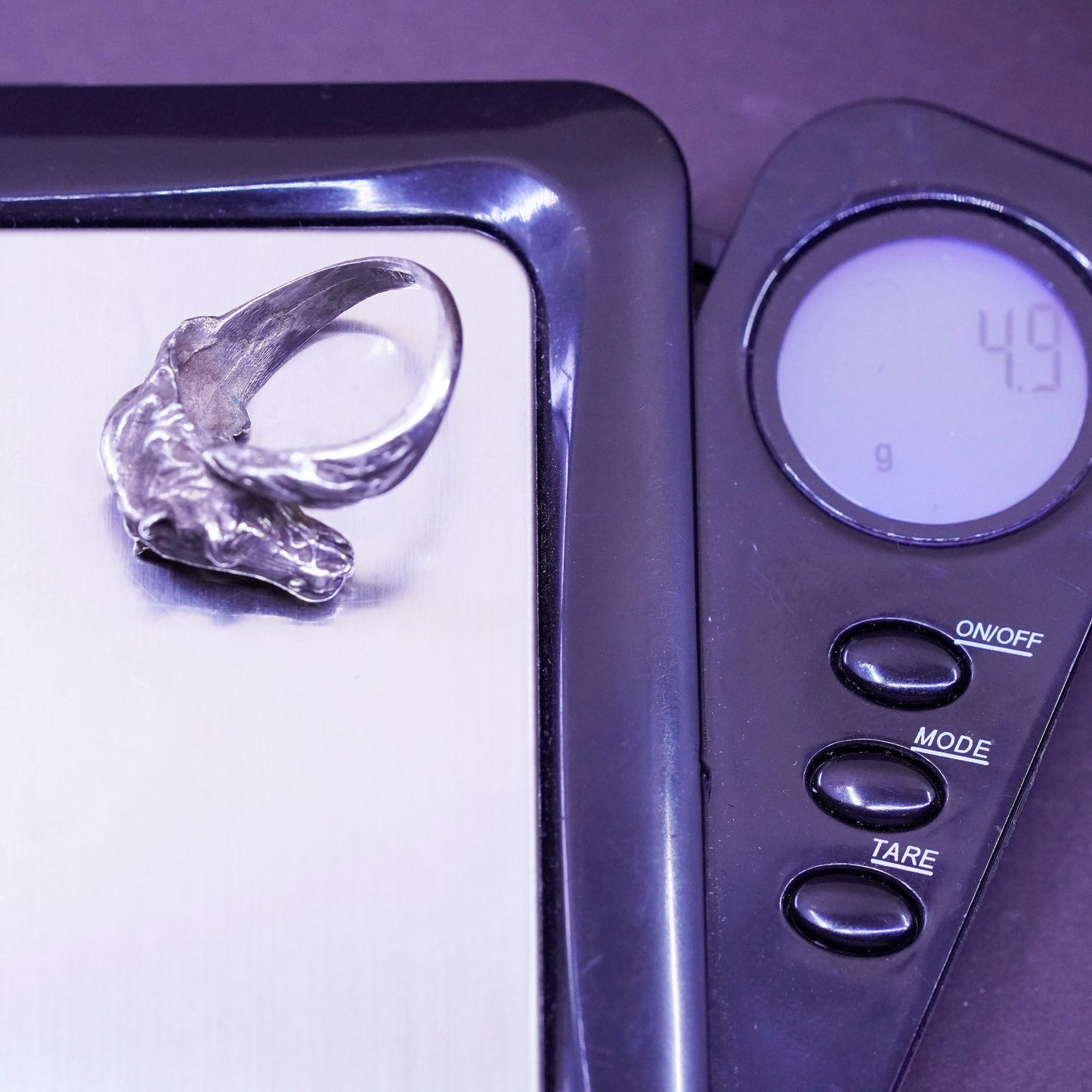 Size 4.5, vtg Gorham sterling silver handmade ring, 925 horses Portrait ring
