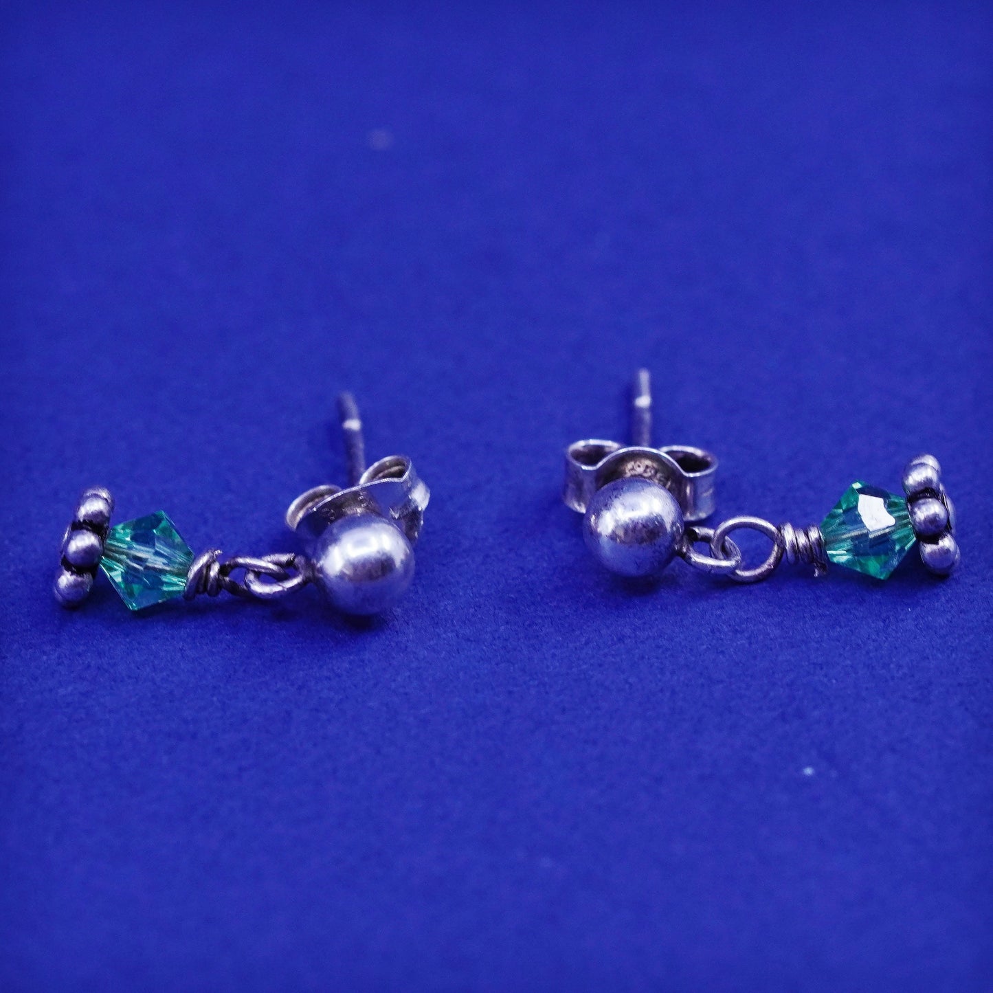 Vintage sterling 925 silver handmade earrings with green crystal