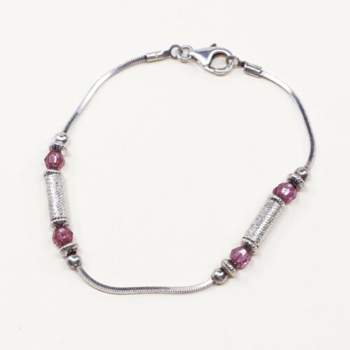 6.75”, Vtg Sterling Silver bracelet, Handmadd 925 Italy snake chain W/ Beads
