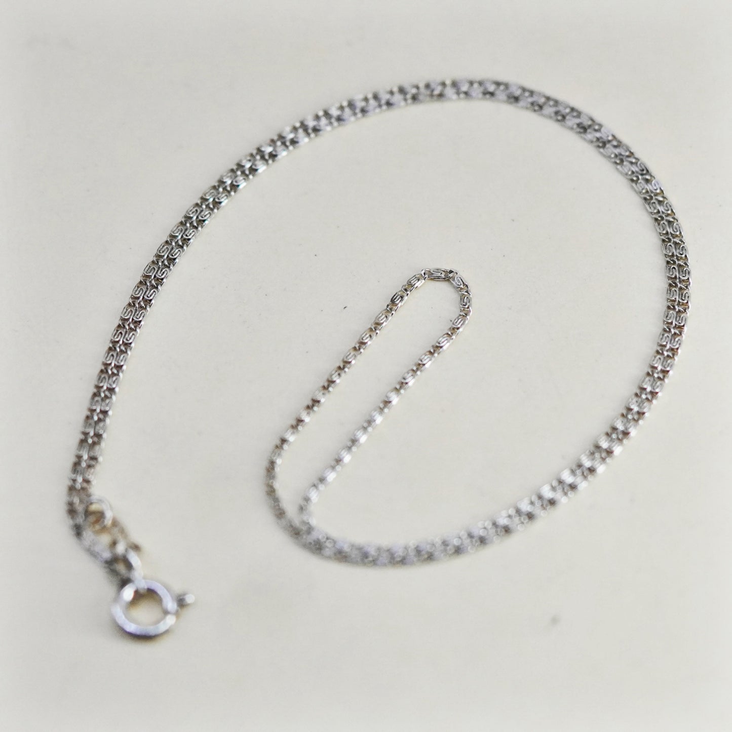 16” 1mm, Vintage Mexico sterling 925 silver swirly flatten link chain, necklace