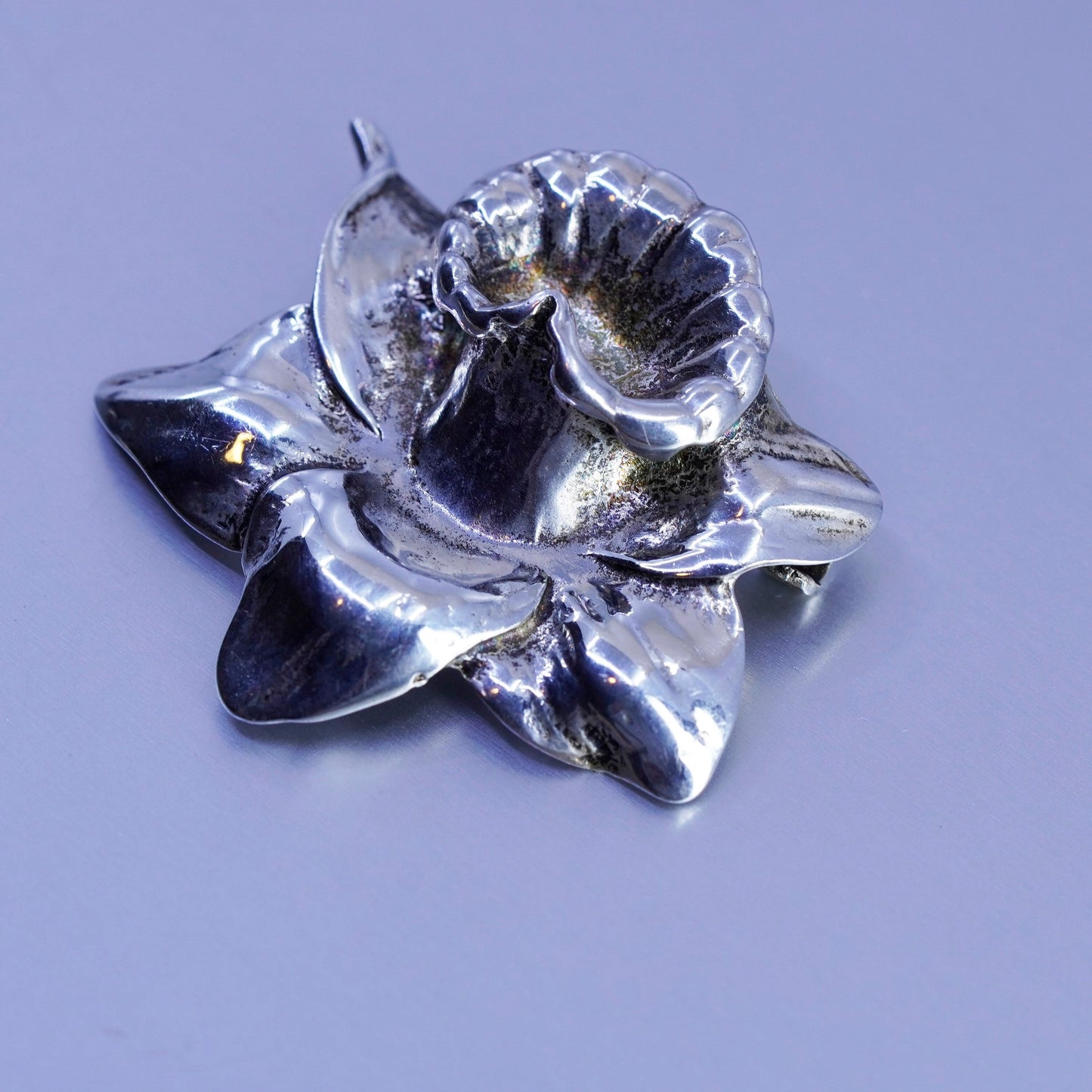 Vintage sterling silver handmade brooch, Hawaiian 925 hibiscus flower pin