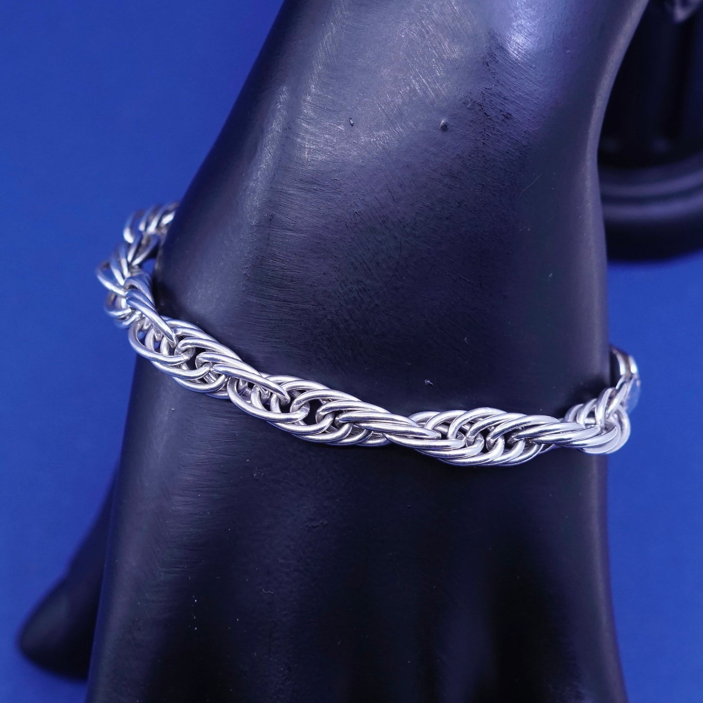 7”, vintage Milor Sterling silver handmade bracelet, Italy 925 oval rope chain