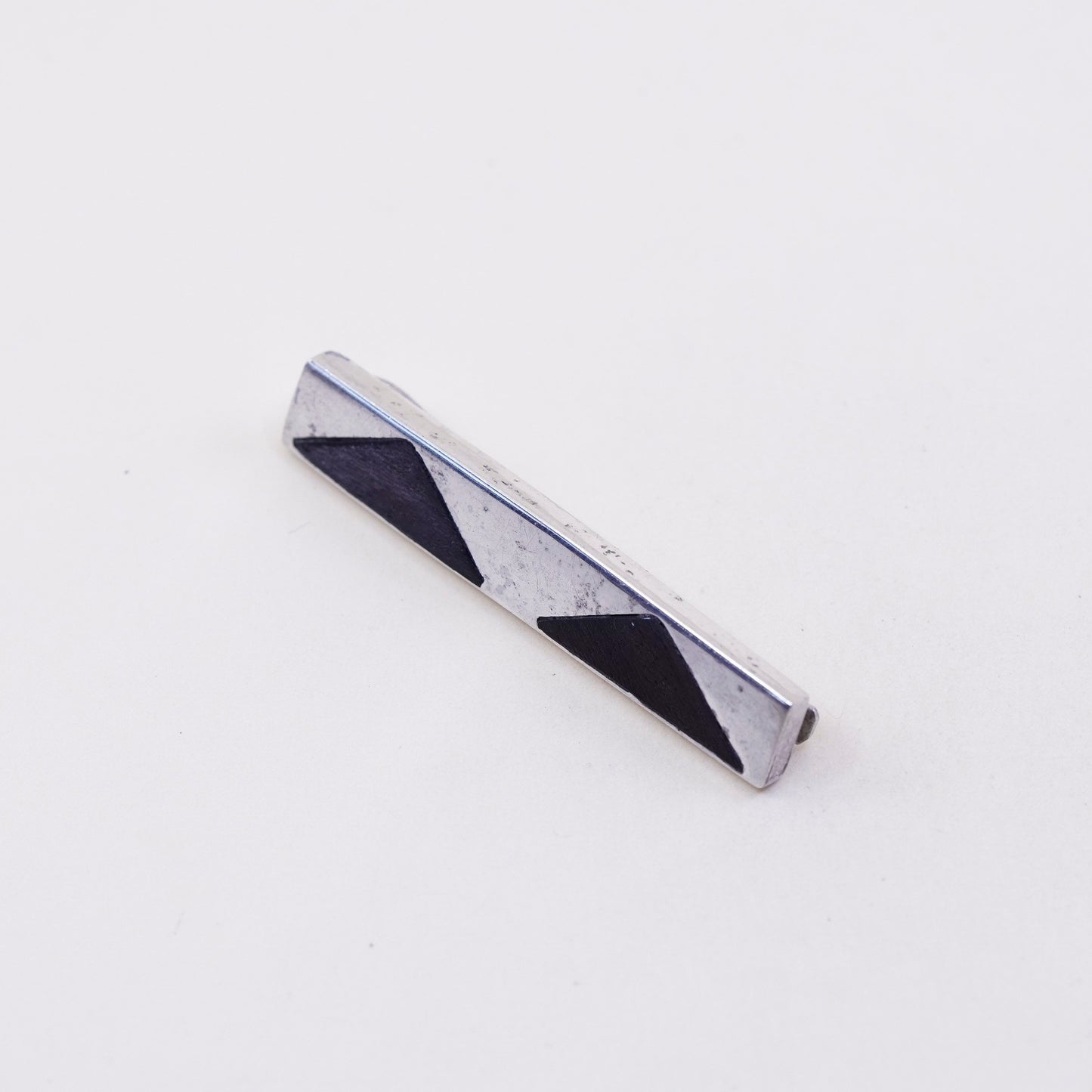 Vintage sterling silver handmade tie clip, modern 925 tie clip with obsidian