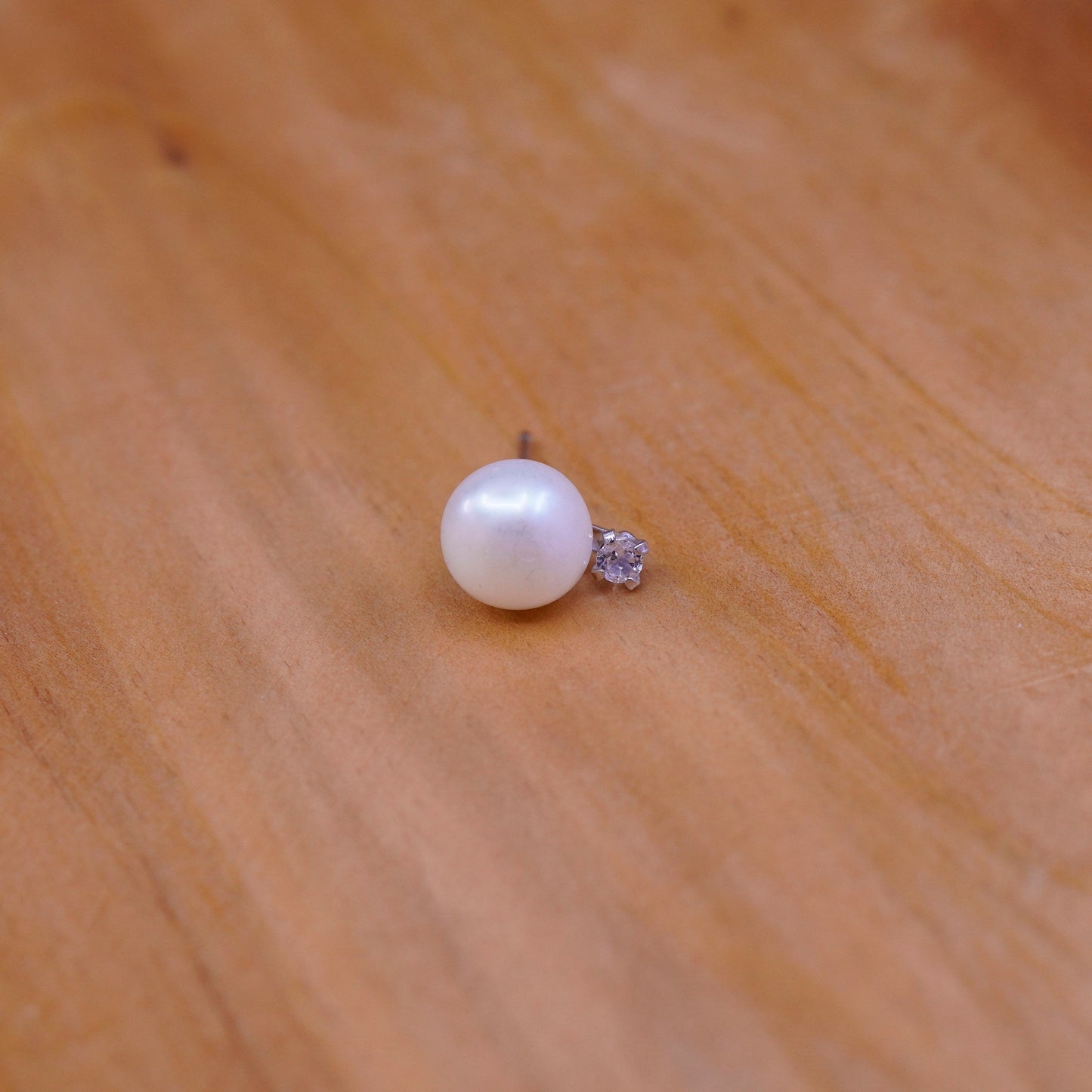 Vintage Sterling silver handmade earrings, 925 pearl studs and Cz