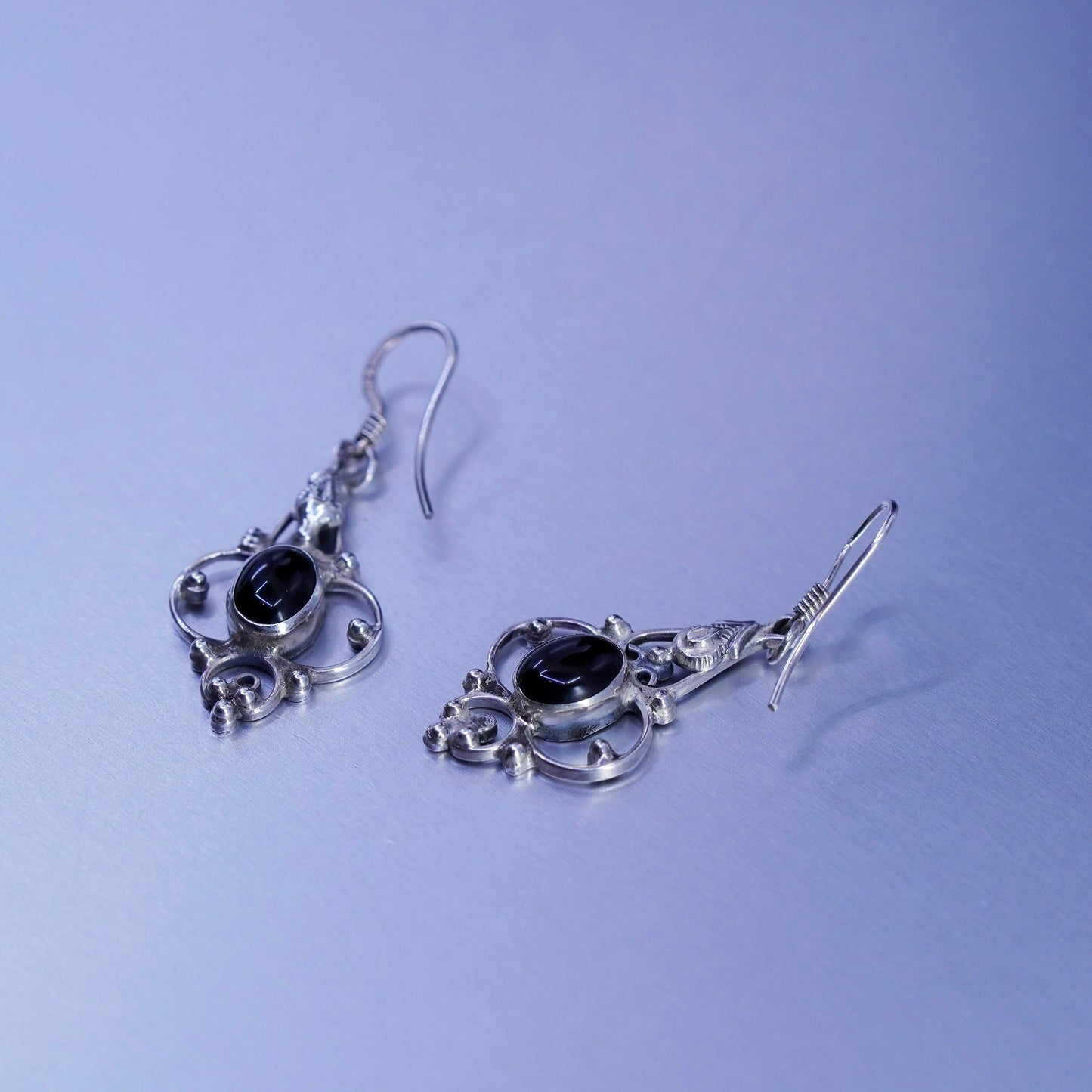 Vintage Sterling 925 silver handmade earrings with black onyx and beads