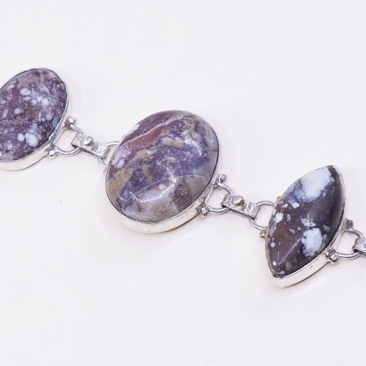 6.5+1”, vtg sterling 925 silver handmade bracelet w/ jasper and toggle closure