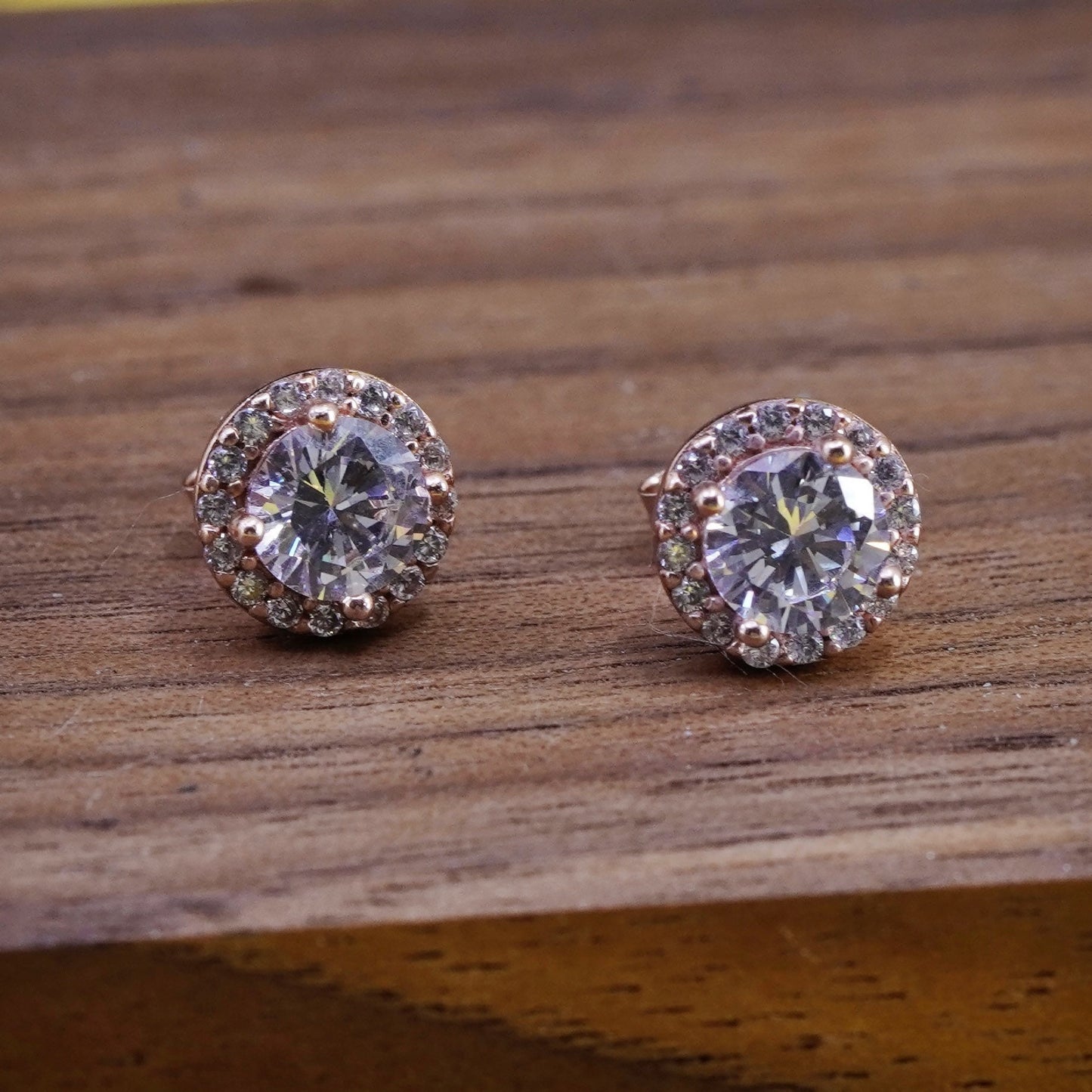 Vintage rose gold Sterling 925 silver cluster round Cz studs Swarovski earrings