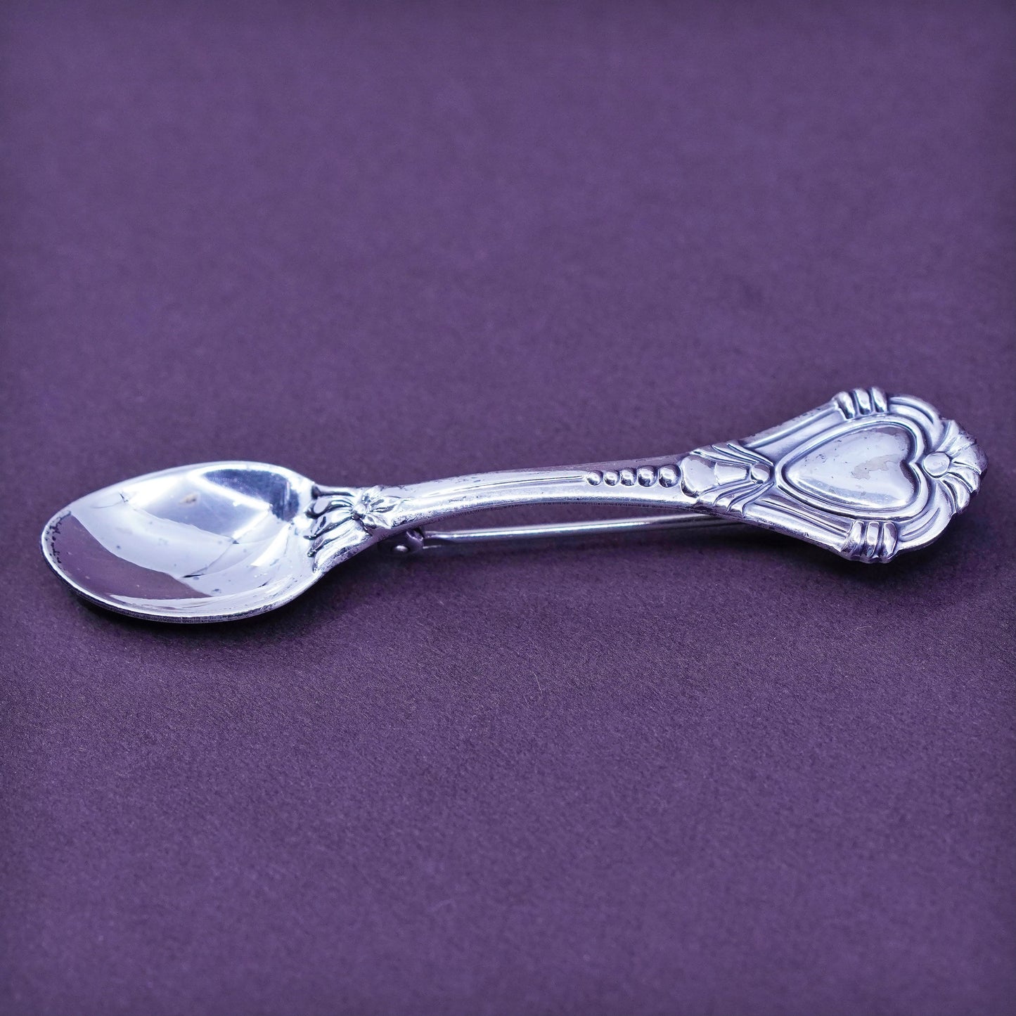 Vintage sterling silver handmade brooch, 925 spoon pin