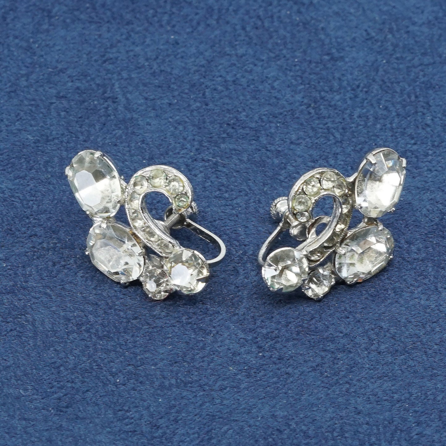 VTG Kramer Sterling silver screw back earrings, 925 W/ Rhinestone