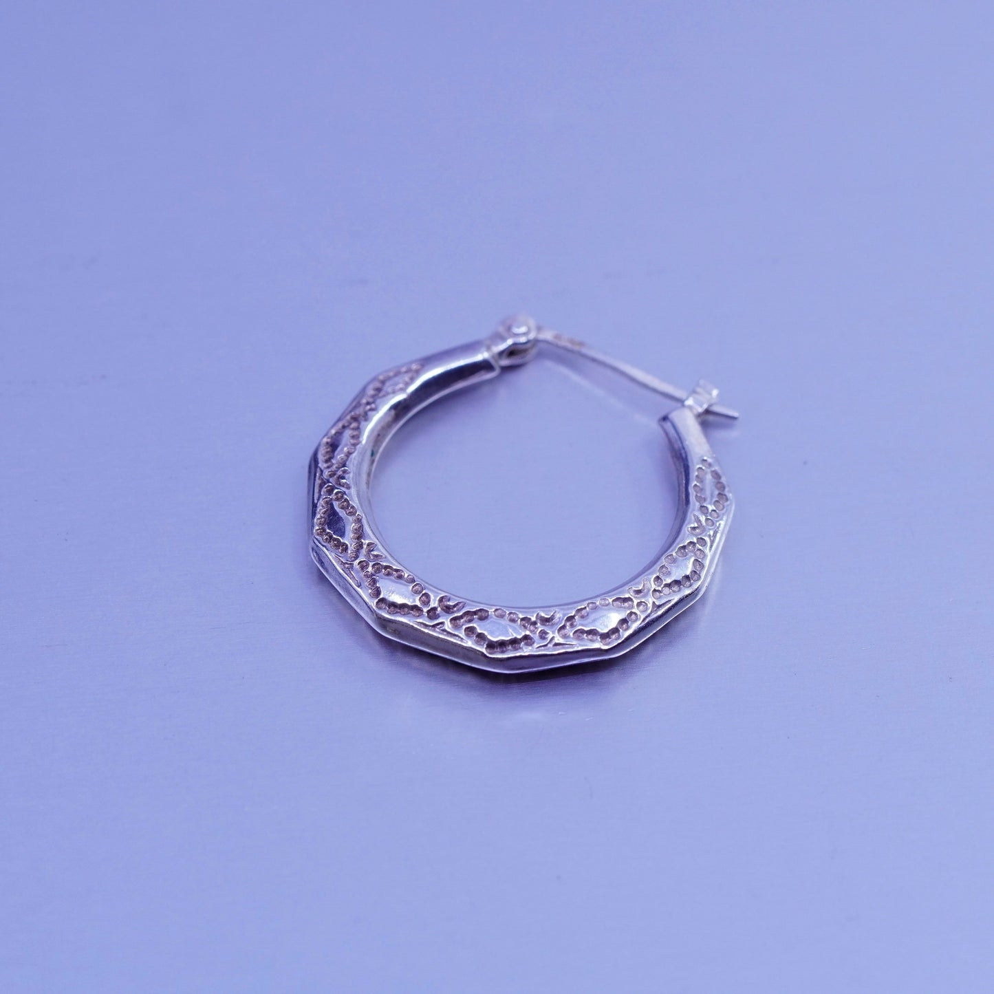 1”, vintage Sterling silver handmade earrings, 925 textured hoops