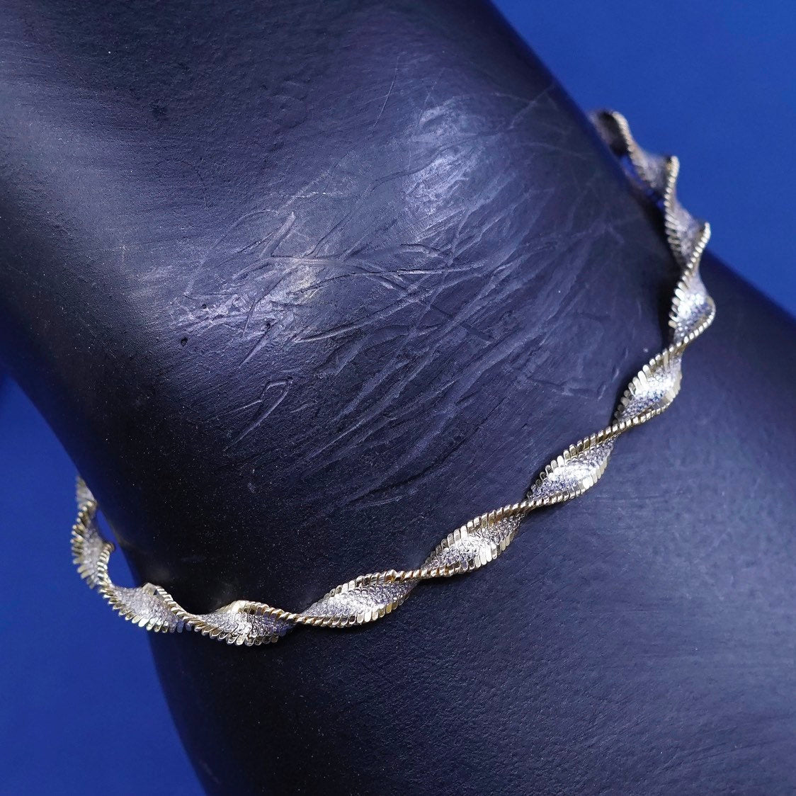 7", 4mm, gold Sterling silver handmade bracelet, 925 twisted herringbone chain