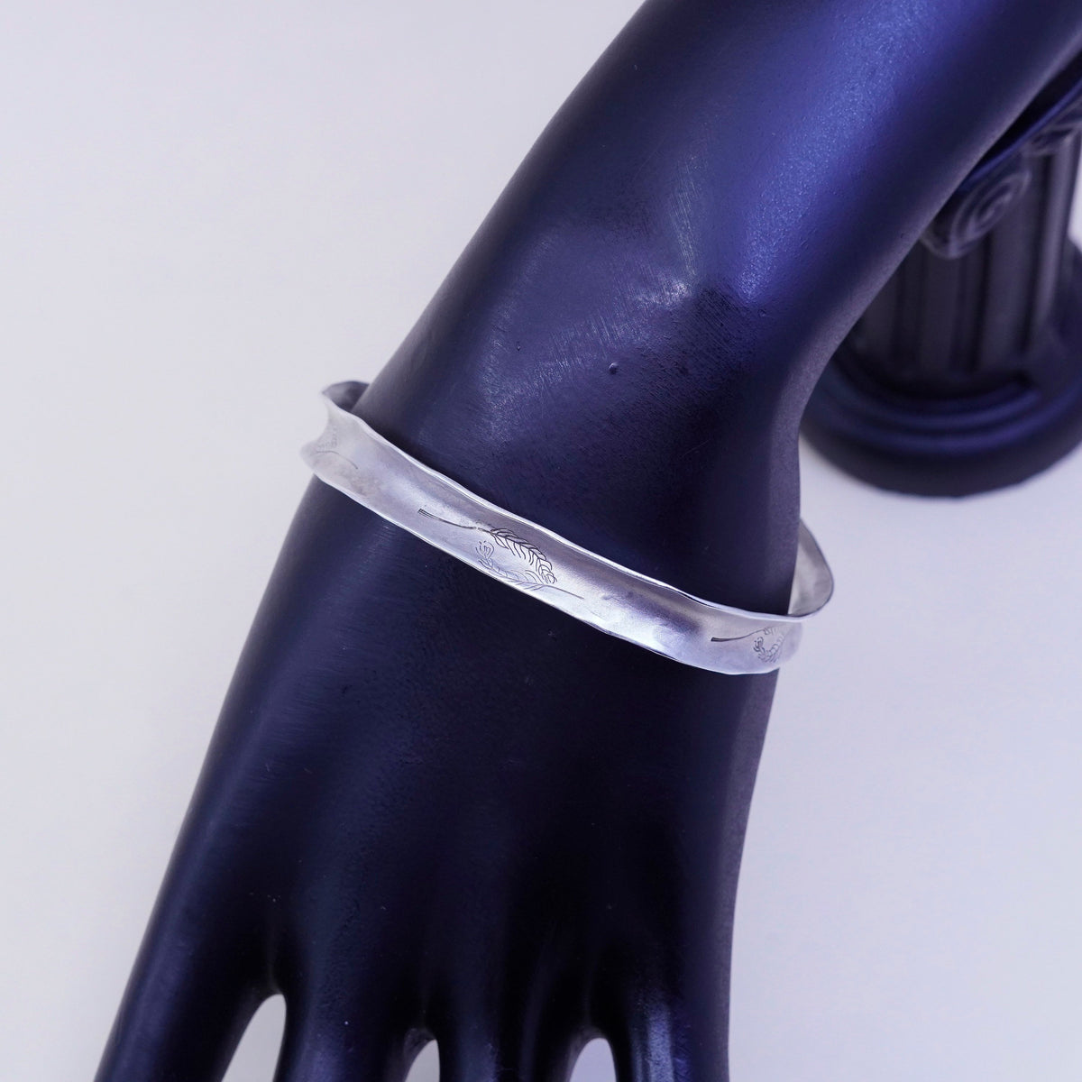 7”, sterling silver contemporary handmade bracelet, matted 925 wrap leafy cuff
