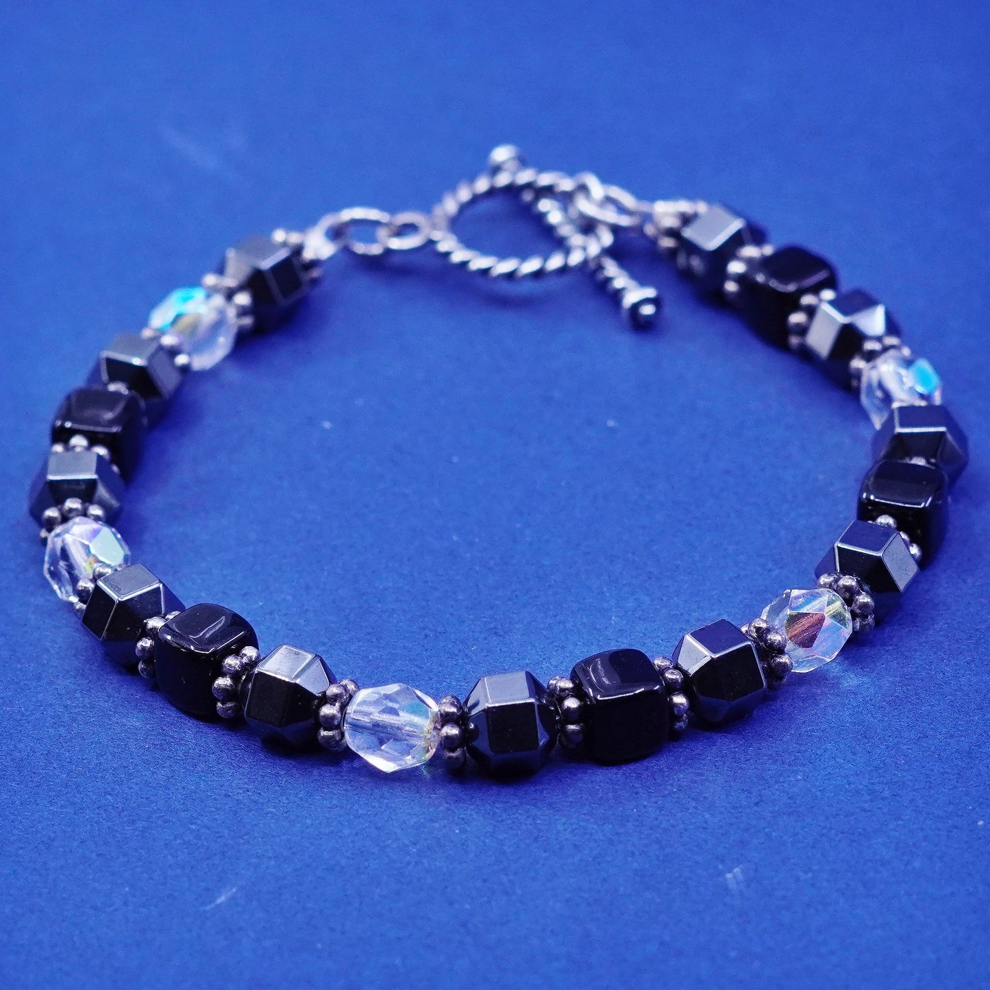 6.75”, Silpada B0869 Sterling 925 silver bracelet w/ Hematite Clear Crystals