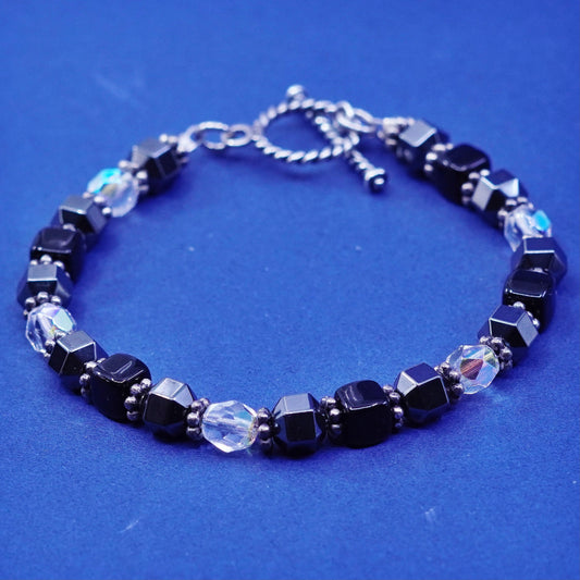 6.75”, Silpada B0869 Sterling 925 silver bracelet w/ Hematite Clear Crystals