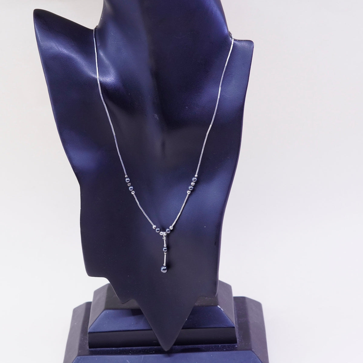 16”, vintage Sterling handmade necklace, 925 liquid silver with hematite beads