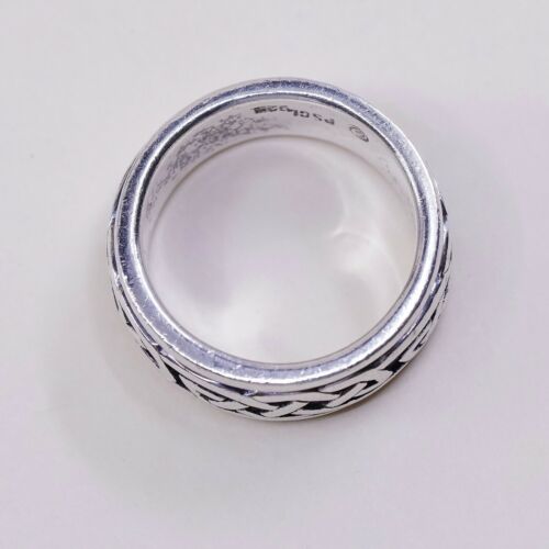 Sz 6, Vtg PSCL Sterling Silver handmade Spinner Ring. 925 band w/ cable Textured