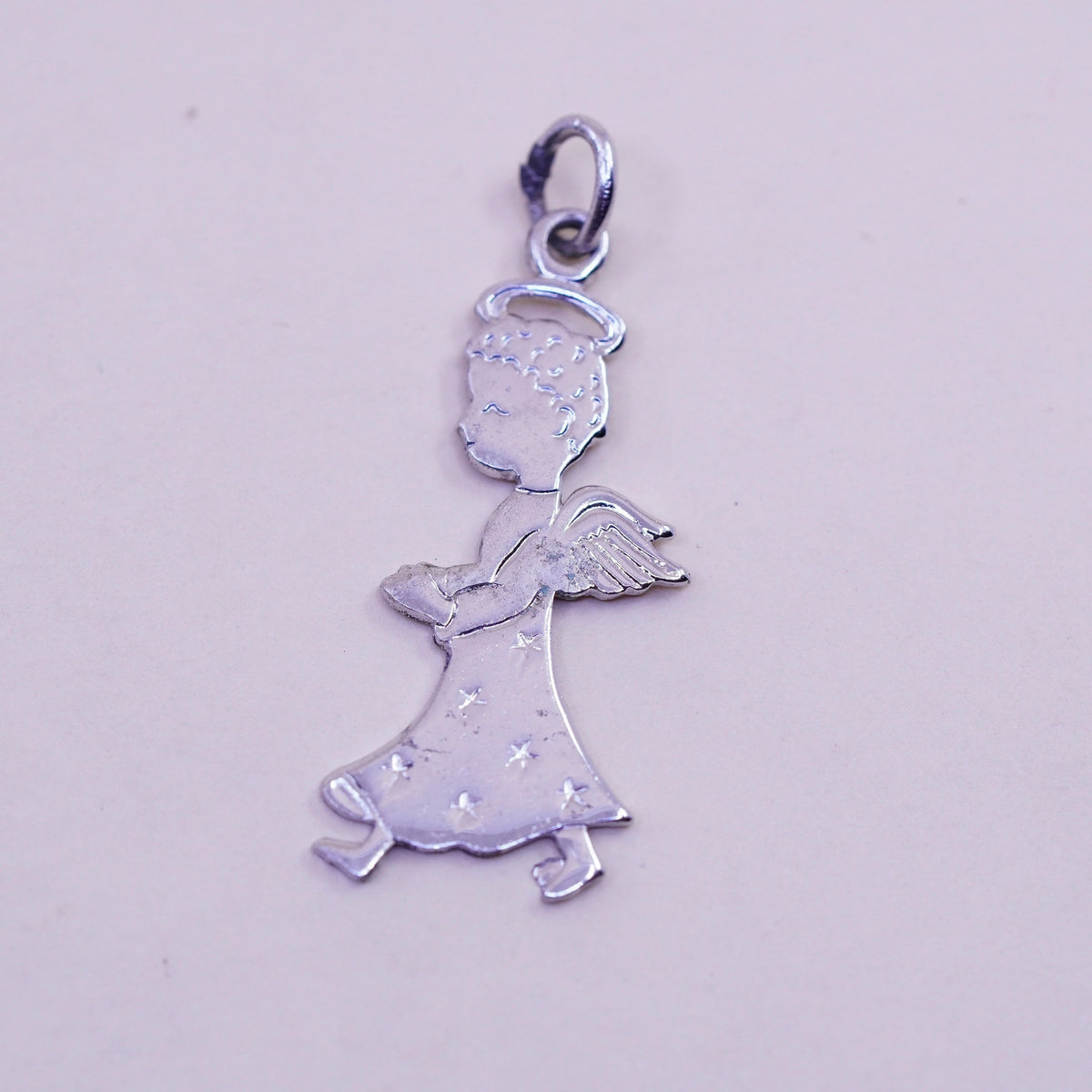 Vintage sterling silver handmade pendant, 925 angel charm