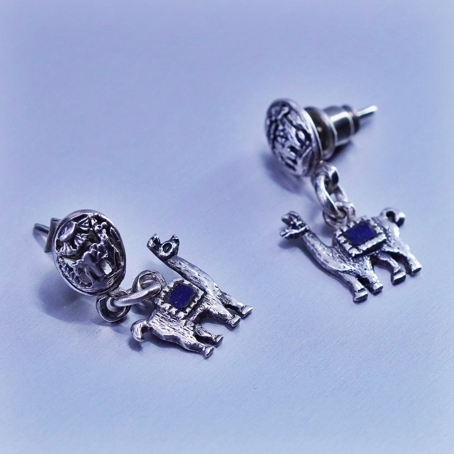 Vintage Sterling 925 silver handmade llama earrings drops