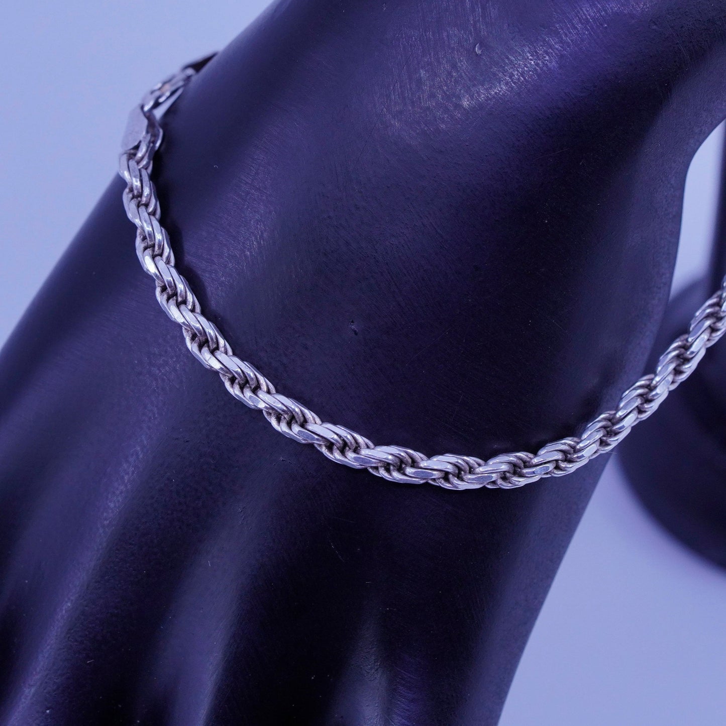 8.25”, 3mm, Vintage Italy Sterling 925 silver handmade bracelet, rope chain