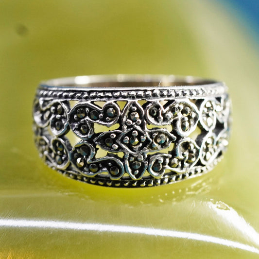 Size 7, vintage Sterling silver handmade ring, Mexican 925 band with marcasite