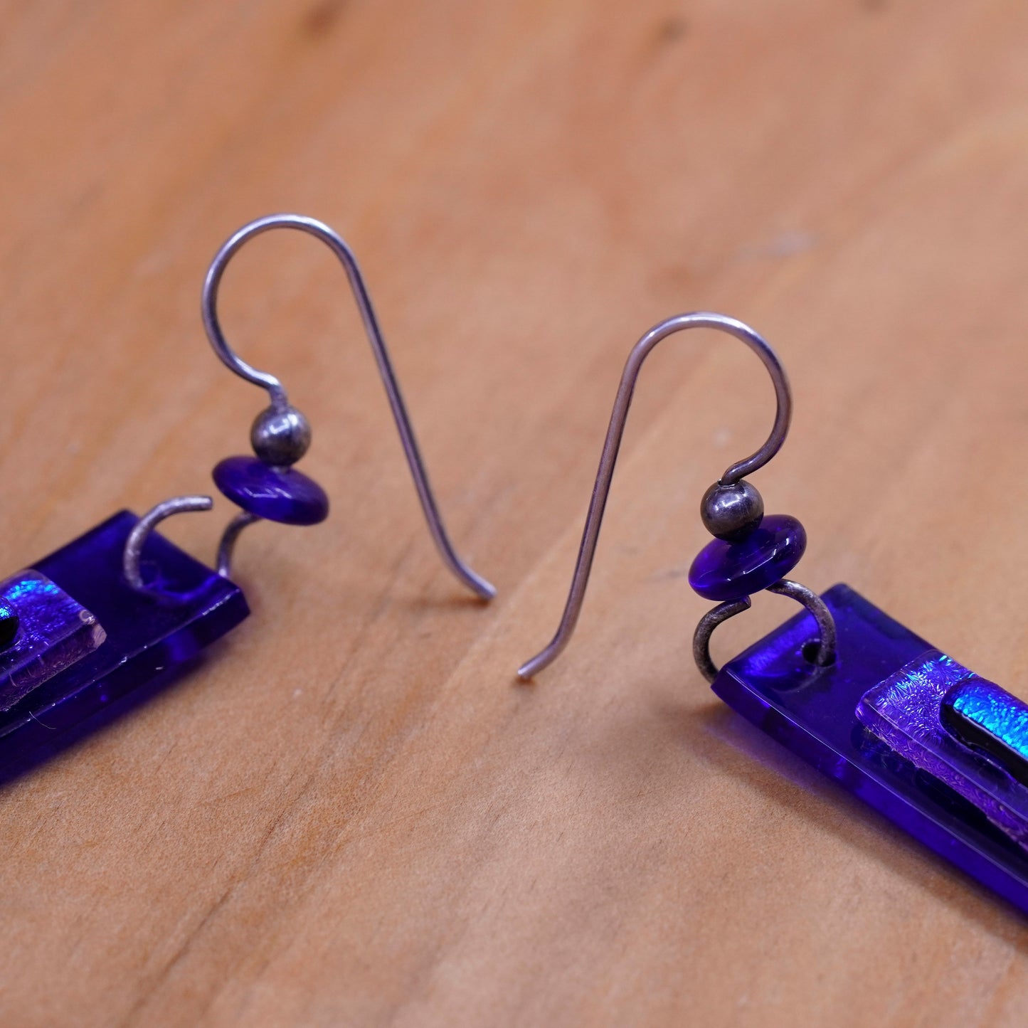 Vintage Sterling silver handmade earrings, 925 blue glass beads