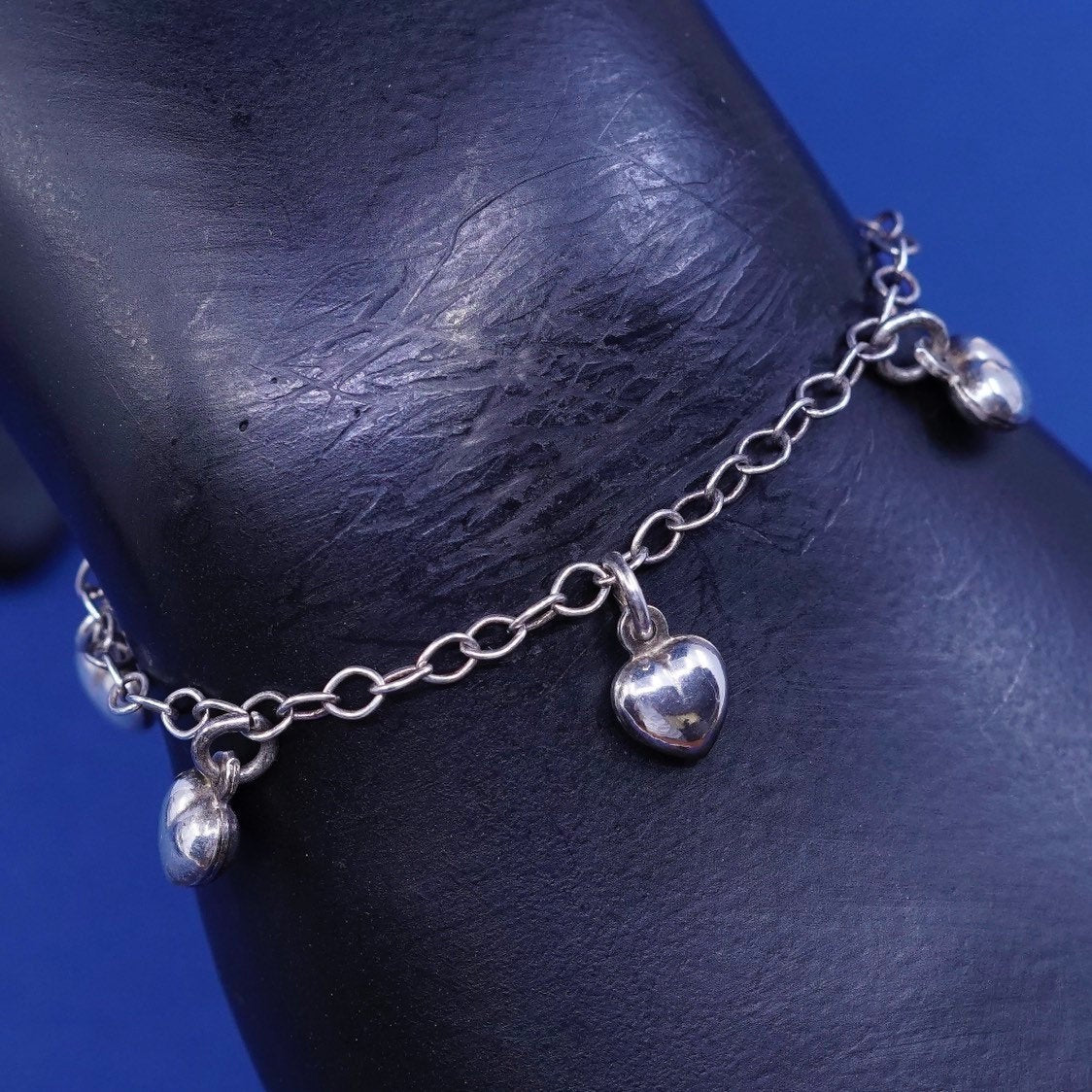 5.5", 2mm, Sterling silver handmade bracelet, 925 circle chain w/ heart Charm