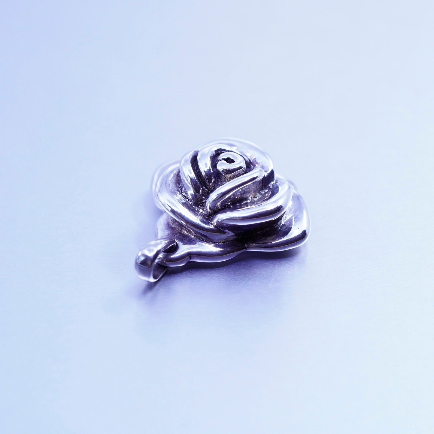Antique Sterling silver handmade charm, 925 puffy flower pendant