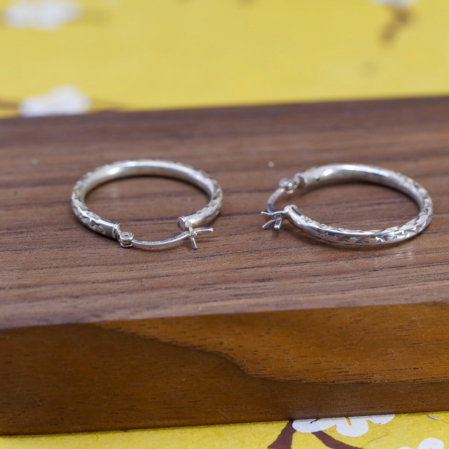 1”, Vintage Sterling silver handmade earrings, textured 925 hoops