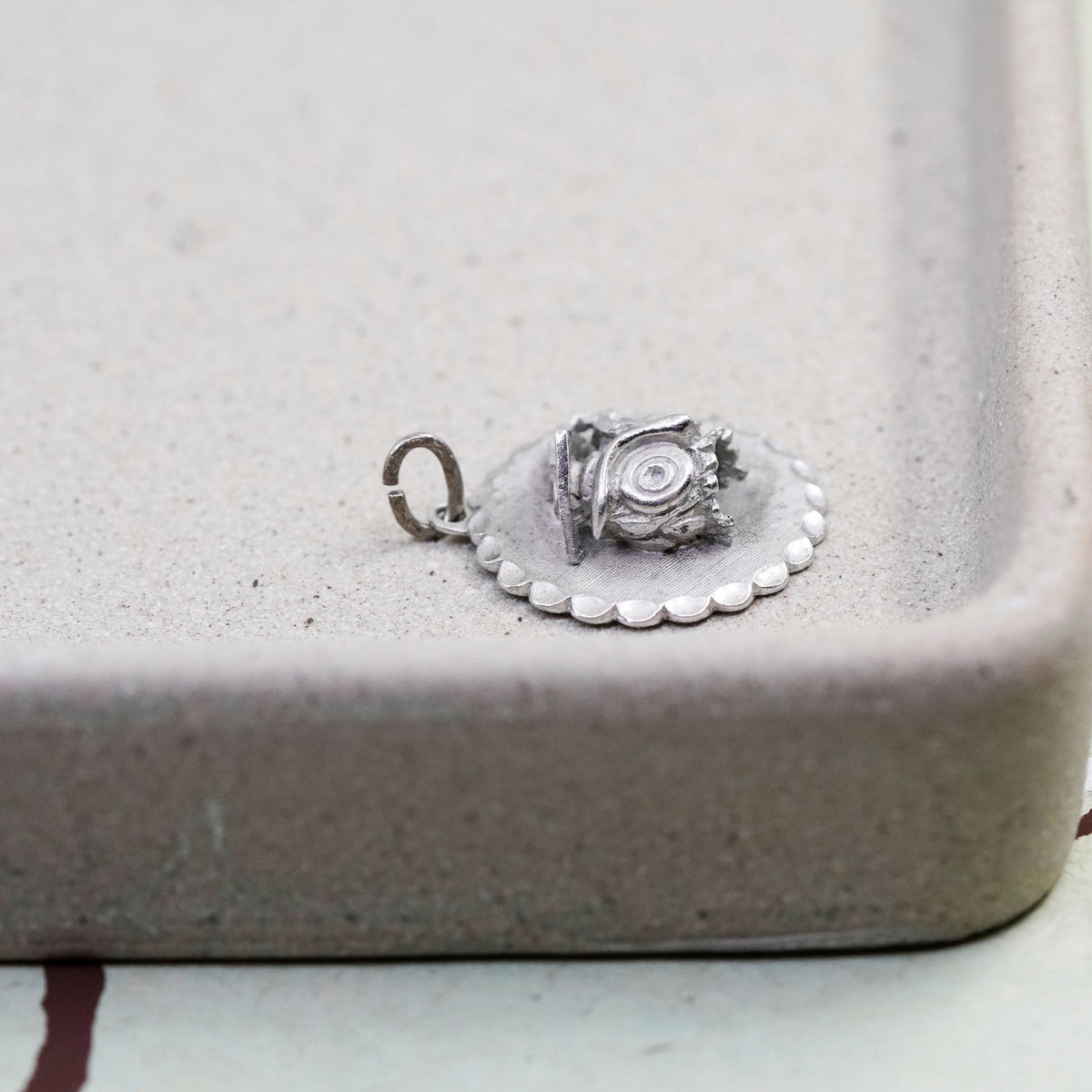 Vintage sterling silver handmade owl bird charm, 925 pendant