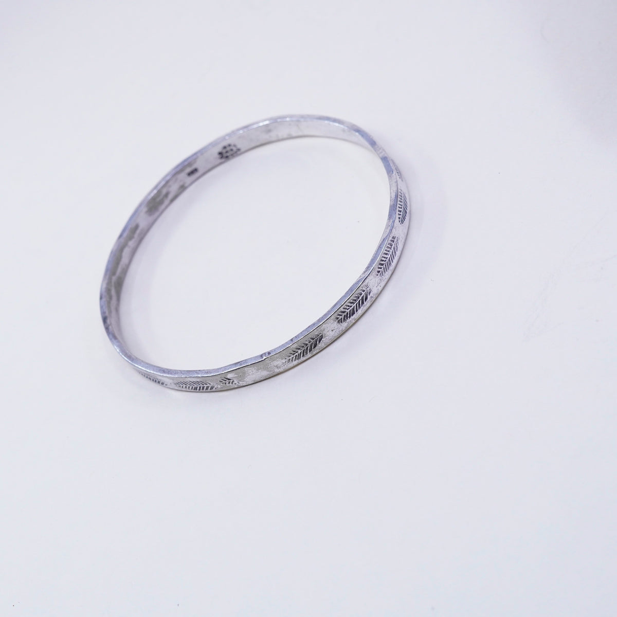 8”, vintage sterling 925 silver handmade leaf textured bracelet, bangle